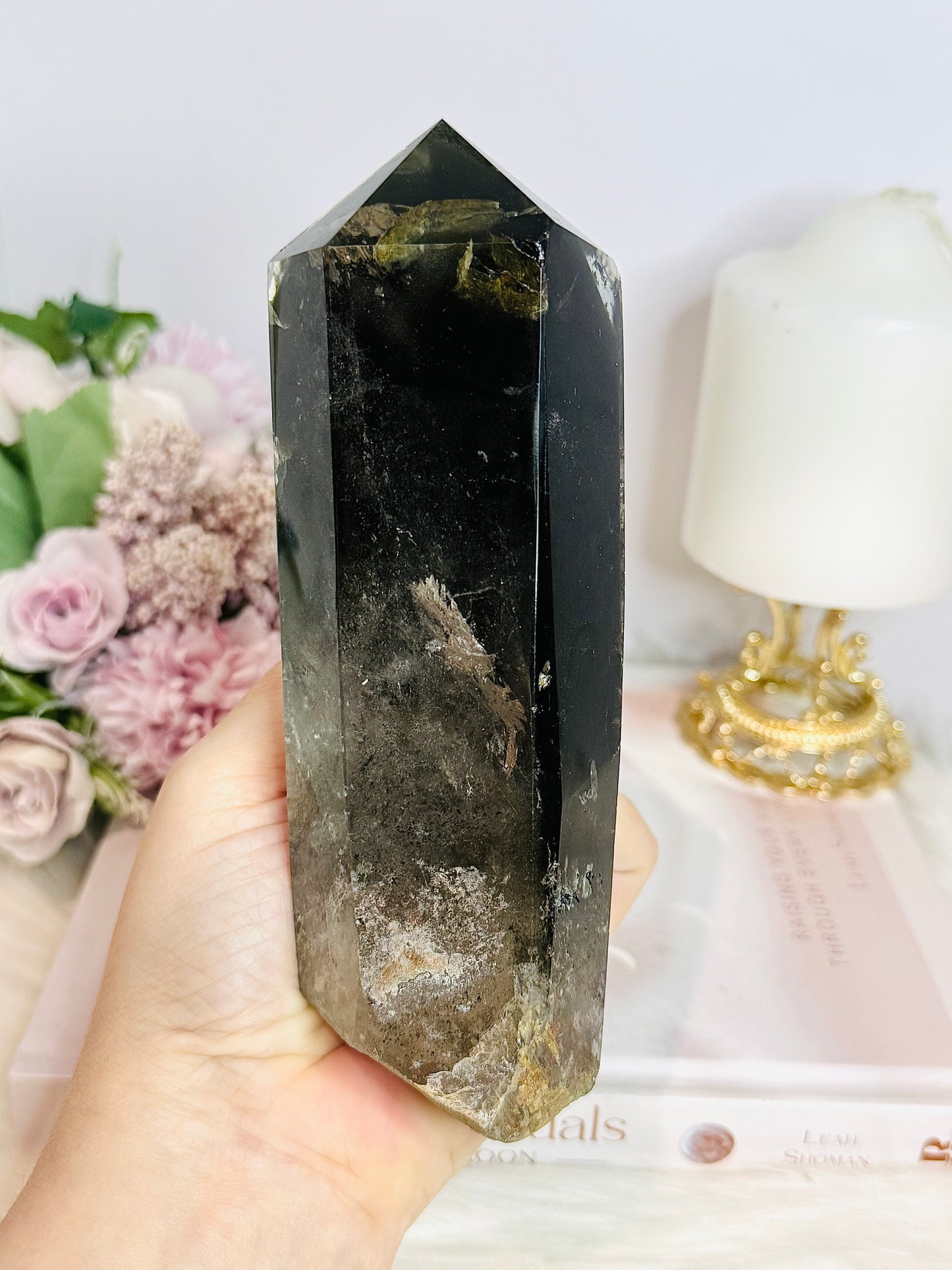 Large Garden Quartz | Lodolite Natural Polished Tower On Stand 25cm 903g