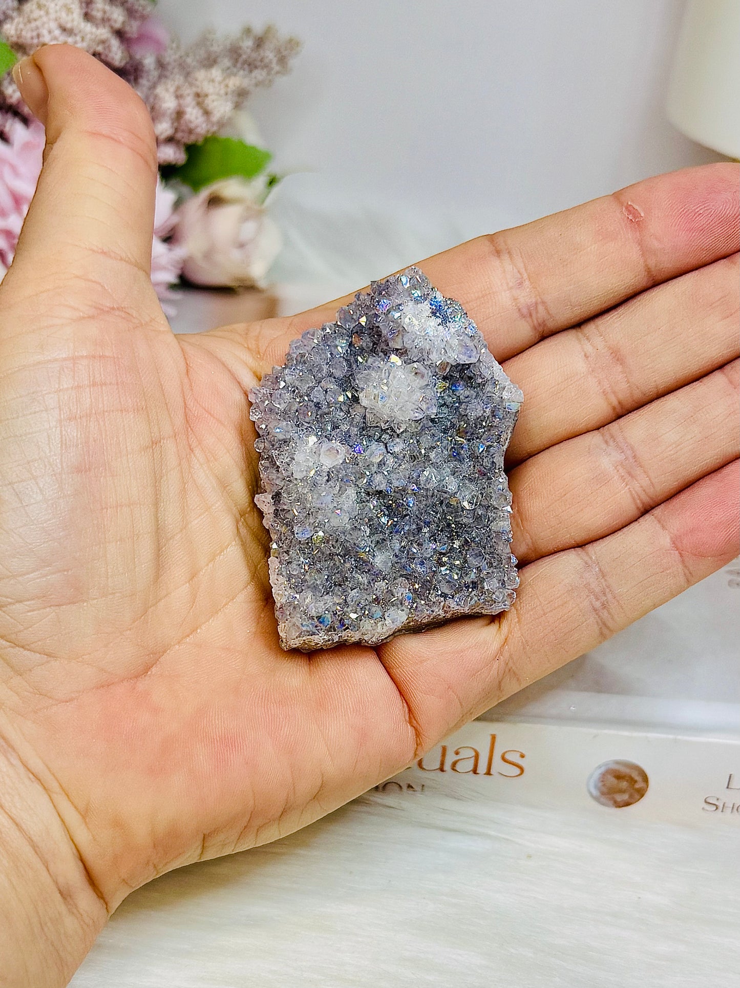 Small Aura Amethyst Druzy Slab 6cm (stand is display only)