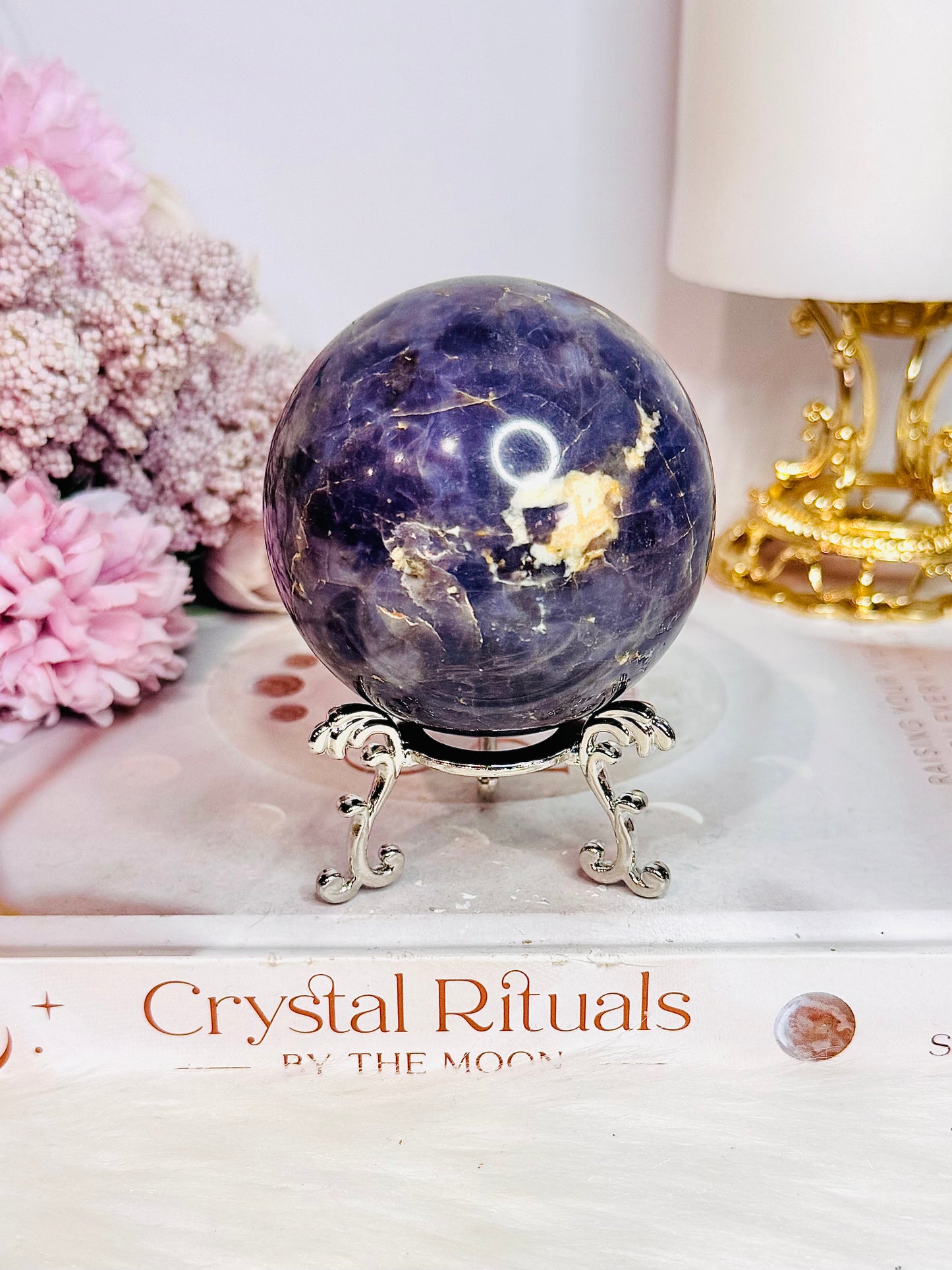 Stunning Large 346gram Lavender Rose Quartz Sphere On Stand