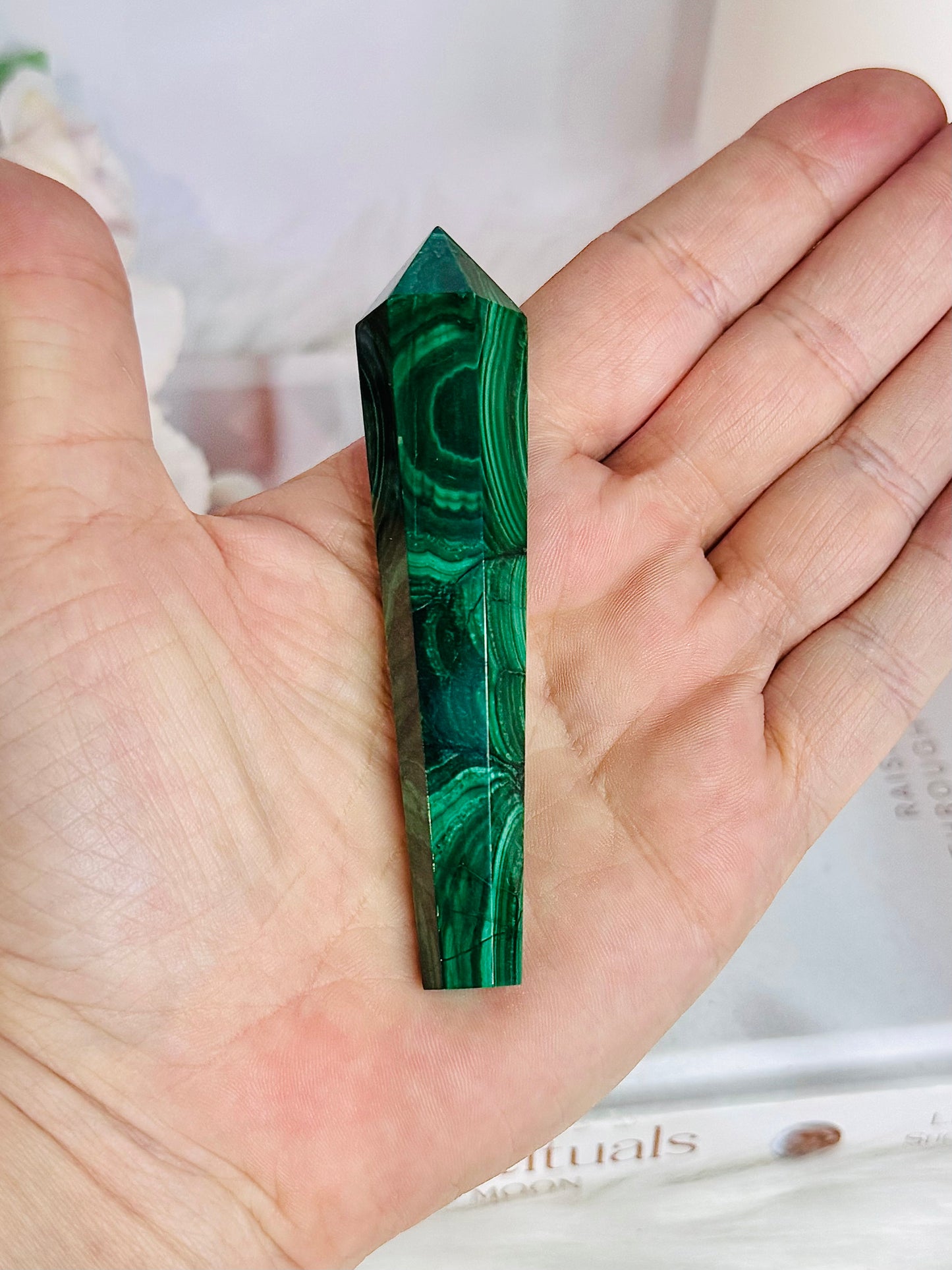 Natural AAA Grade Malachite Carved Tower | Wand 9cm