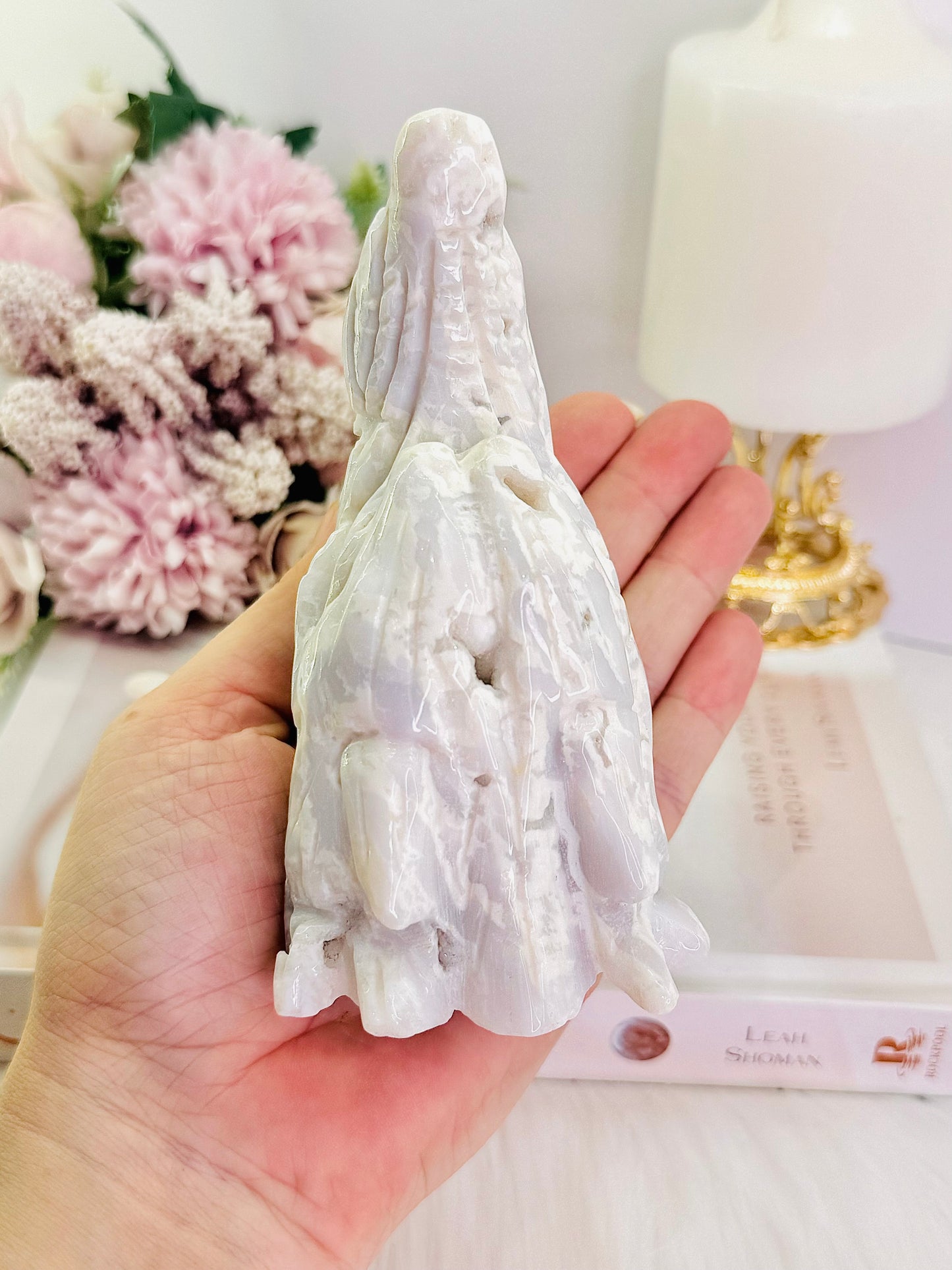 Wow!!!! Incredible New Large 457gram White Druzy Agate Wolf Head Carving Absolutely Awesome