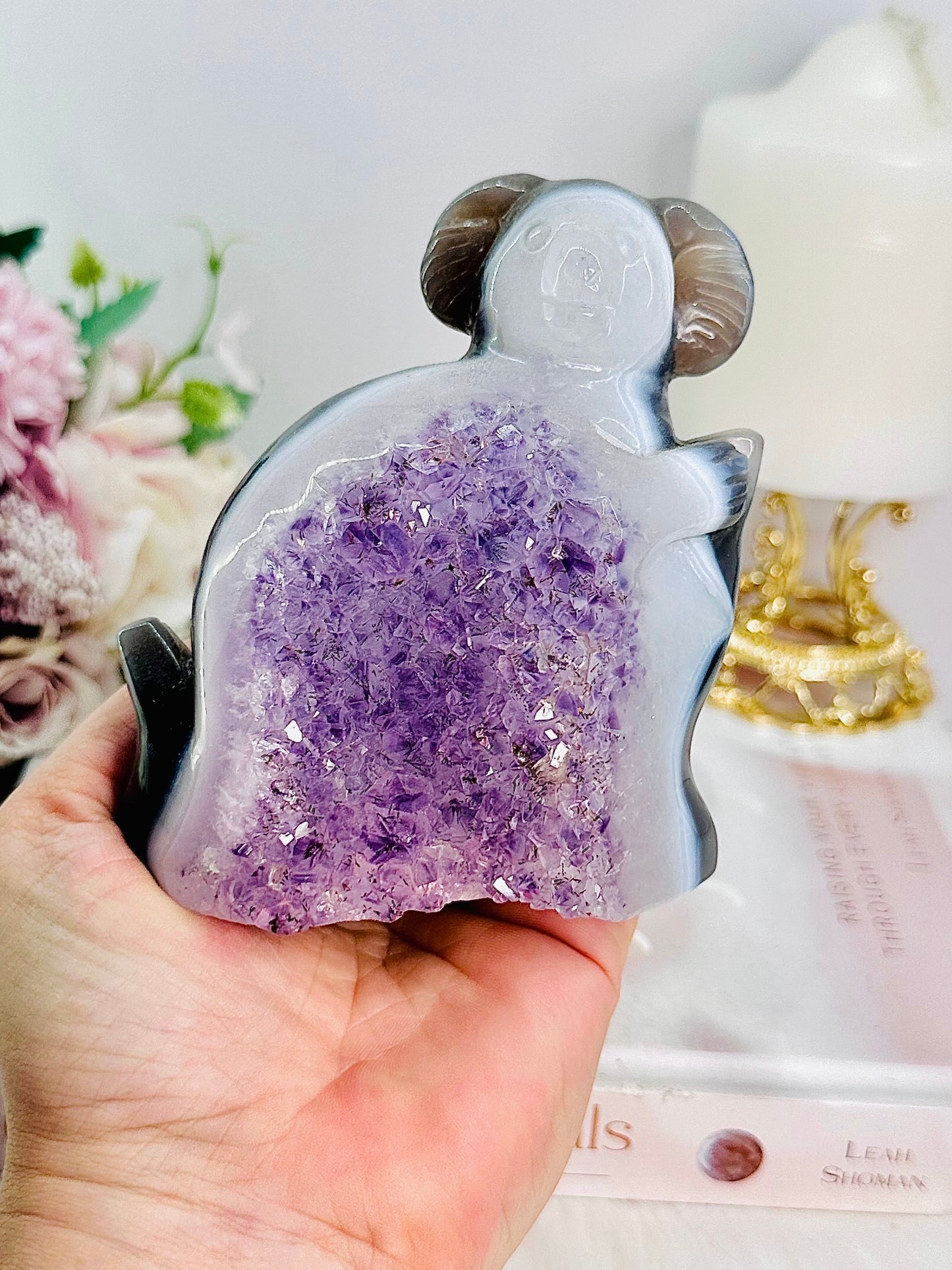 Druzy Agate Amethyst Carved Koala Bear 476grams