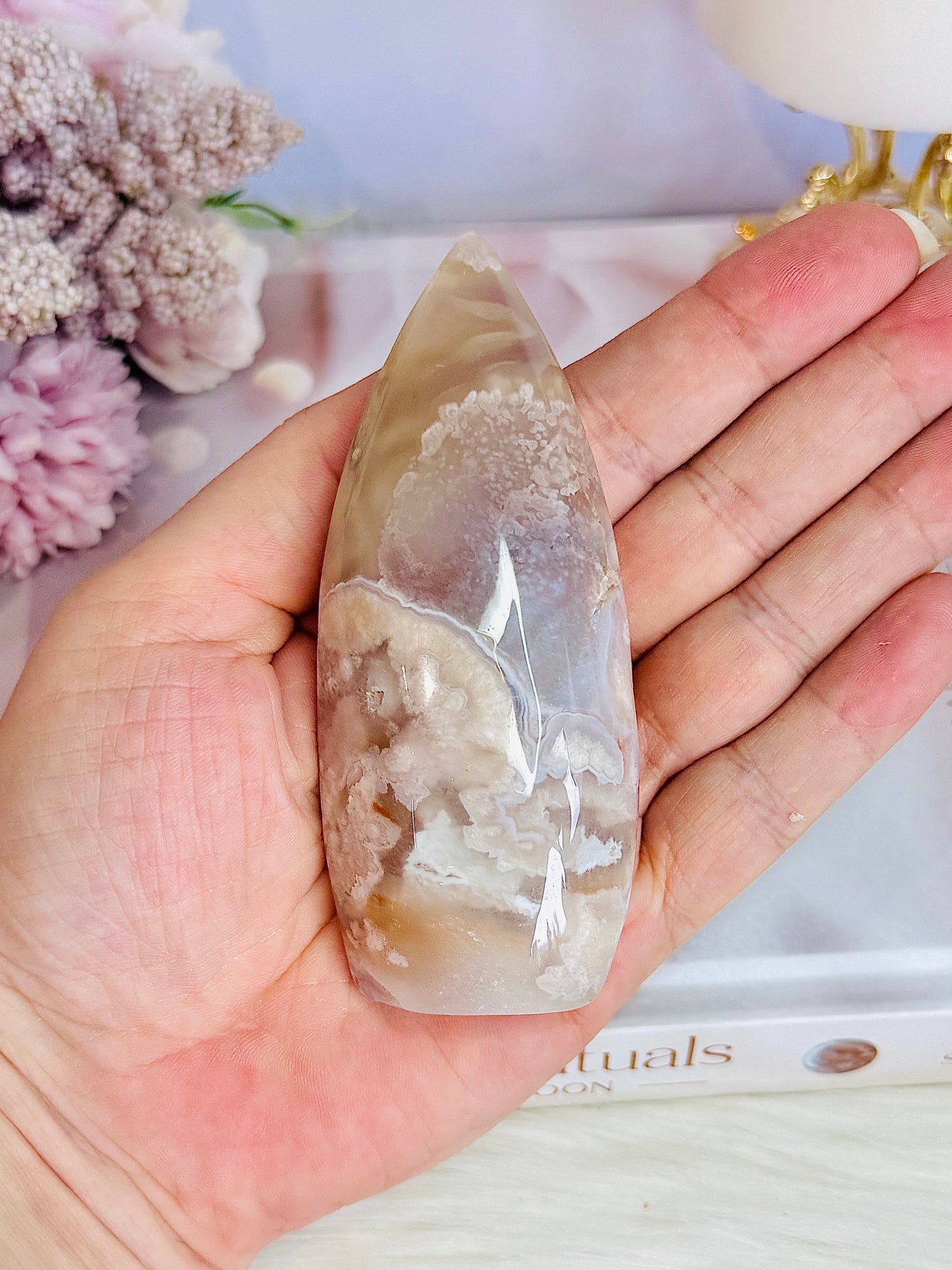 Flower Agate Carved Flame | Freeform 10cm
