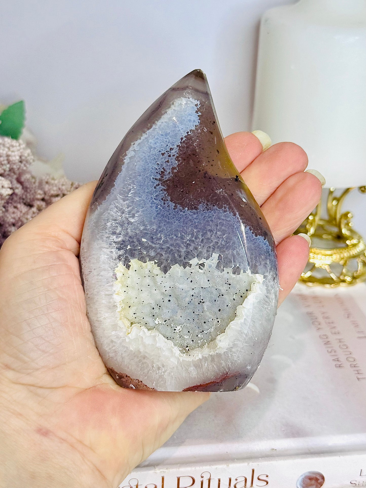 Large Druzy Agate Carved Flame 12cm
