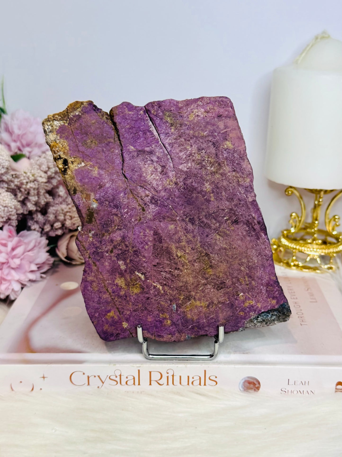 Large Natural Purpurite Slab on Stand 561g