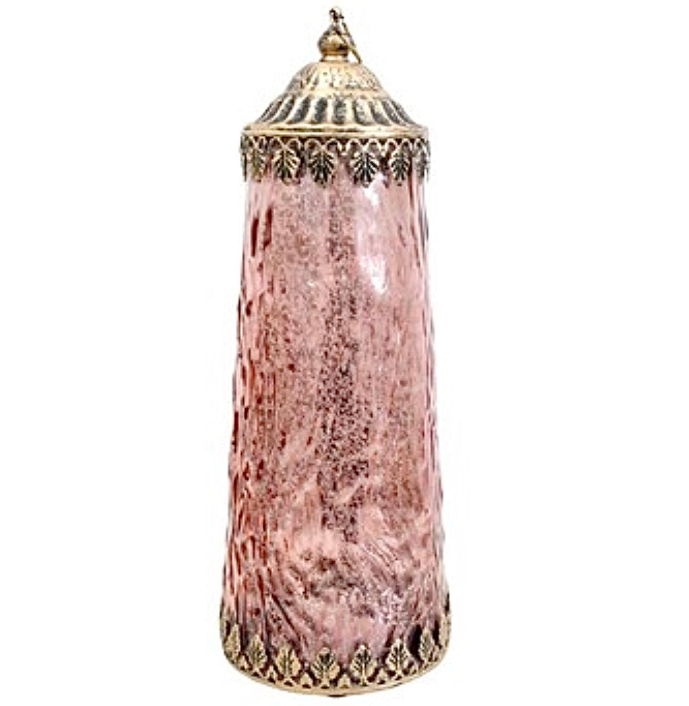 Glass Large Lantern Led Tower Pink Punch 27cm