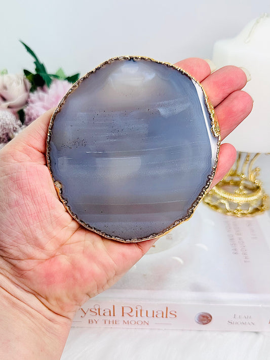 Gold Plated Agate Coaster | Slab From Brazil 10cm
