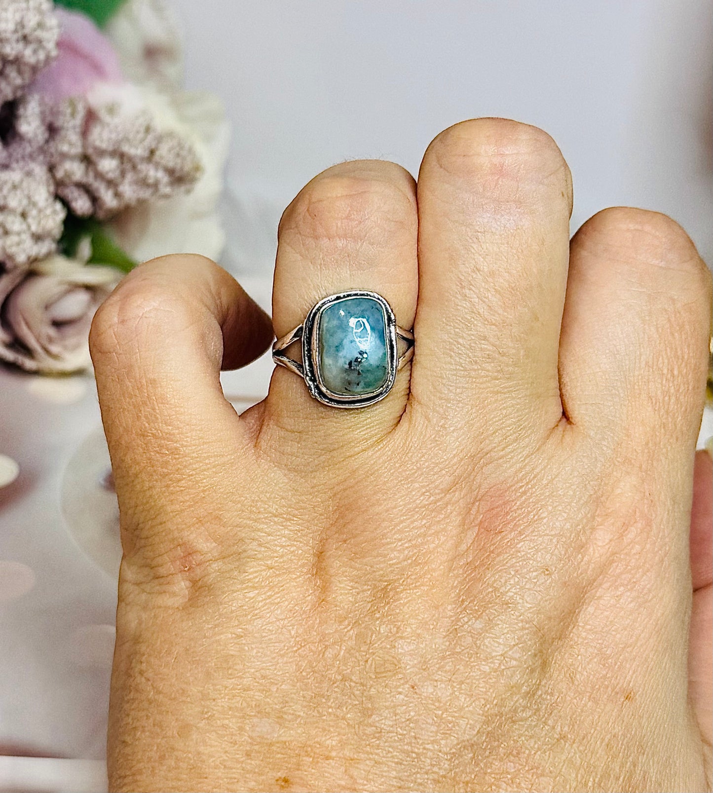 Sterling Silver 925 Larimar Ring Size 7