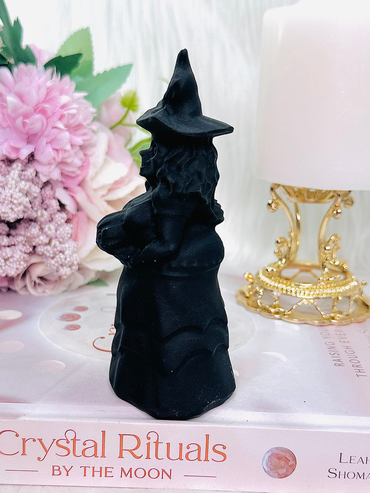 Powerful Protection Stone ~ Tall Black Tourmaline Carved Witch With Matt Finish 13cm