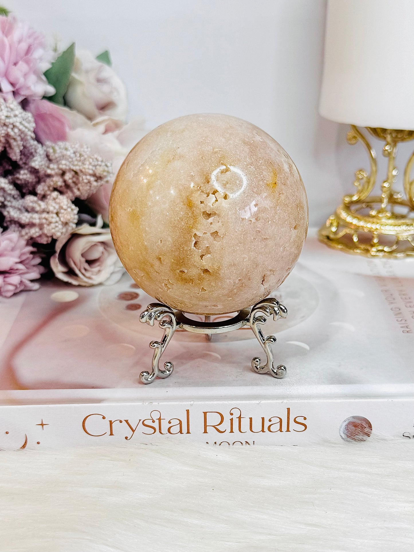 Large 403gram Druzy Pink Amethyst Sphere on Stand From Brazil