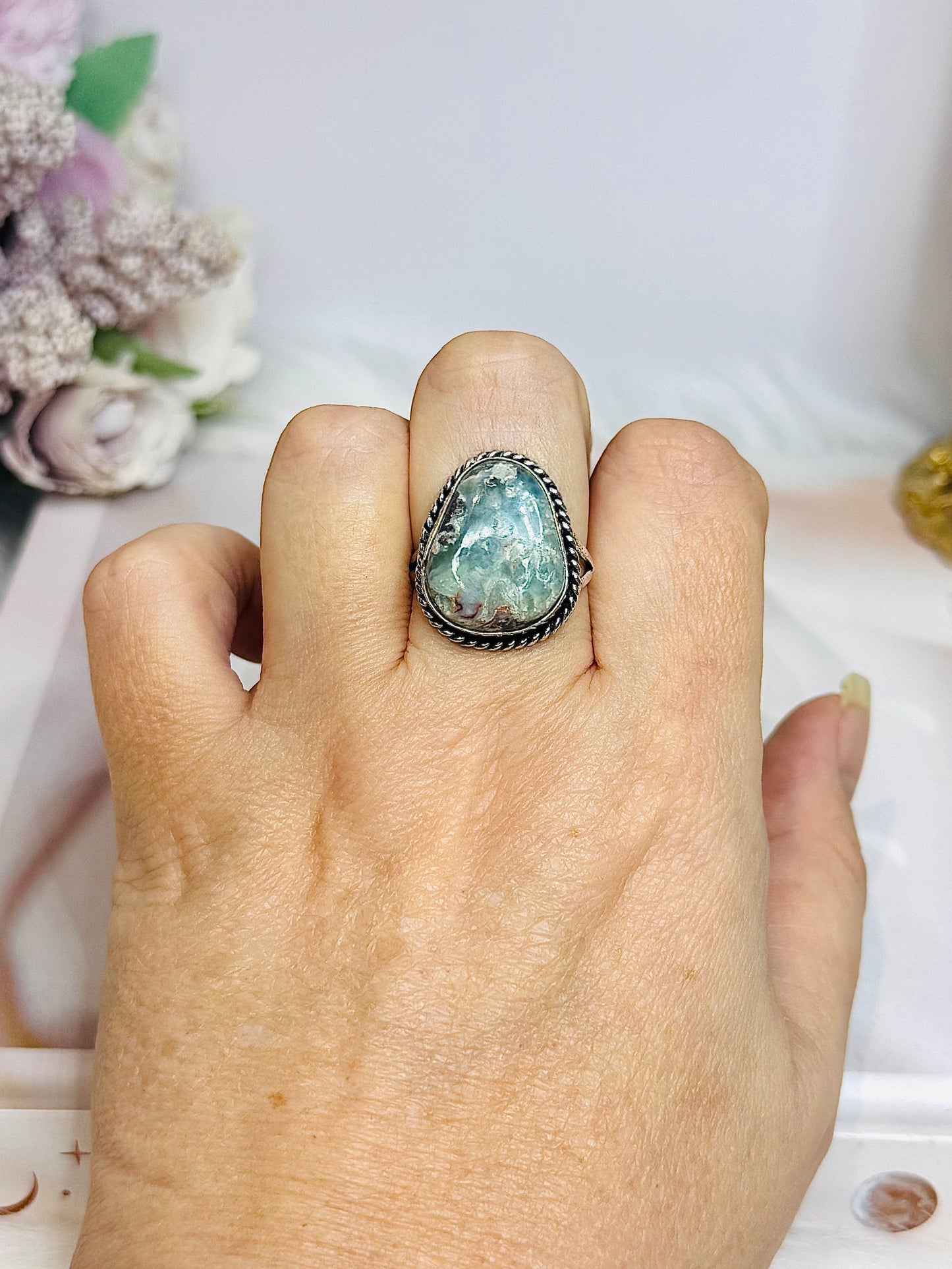 Silver Larimar Ring Size 9 In Gift Bag