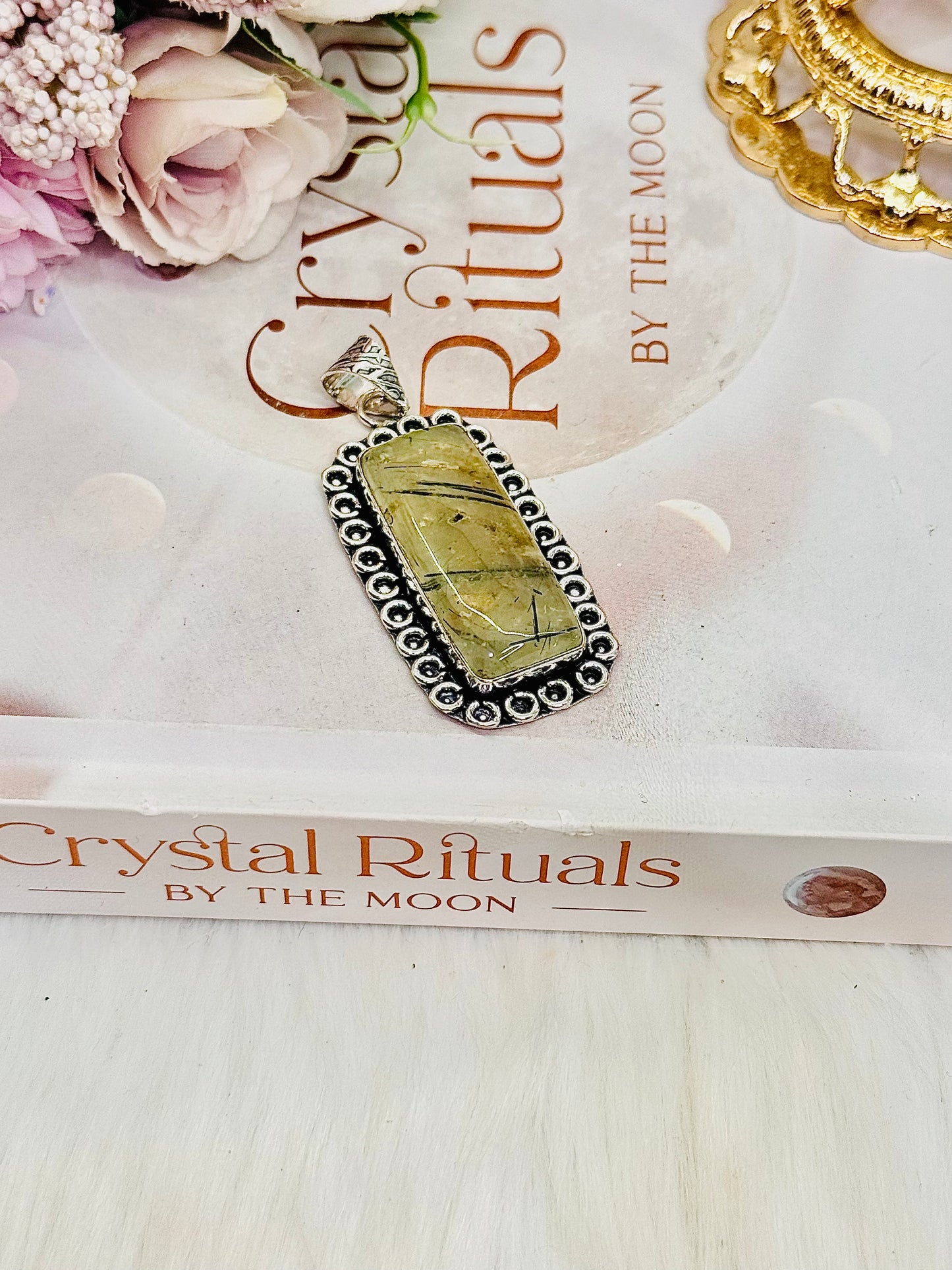 Large Natural Prehnite Pendant In Gift Bag