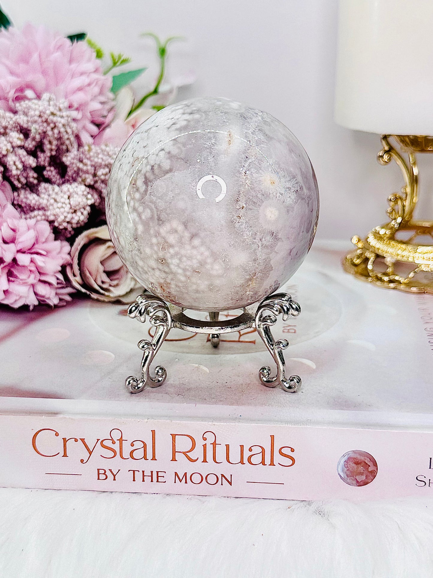 Graceful & Elegant ~ 372Gram Druzy Pink Amethyst Sphere on Silver Stand From Brazil