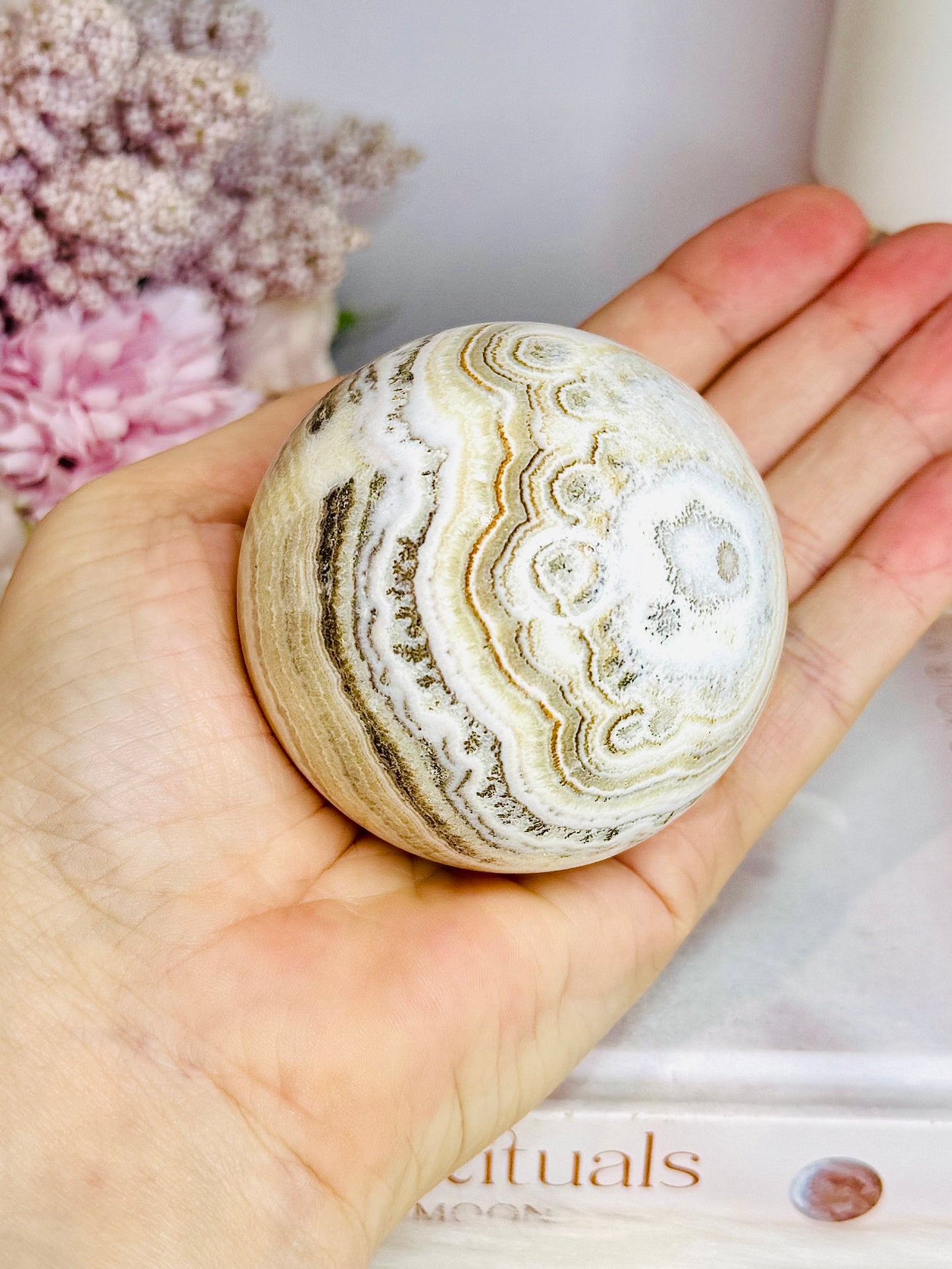 Natural Orange Calcite Sphere On Stand 350g