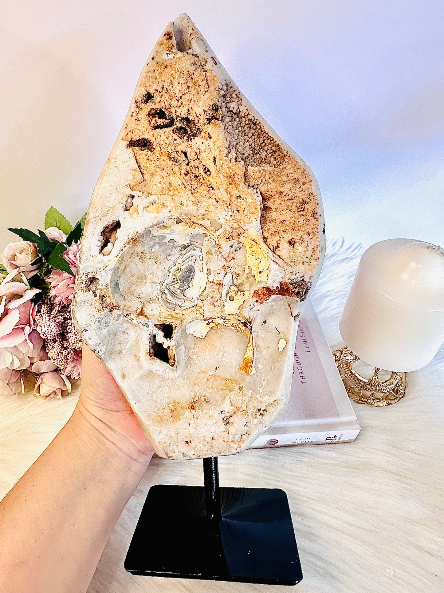 ⚜️ SALE ⚜️ So Uniquely Stunning! Large 31cm 1.85KG Natural Pink Amethyst Druzy Slab On Stand From Brazil (tip of slab has imperfection)