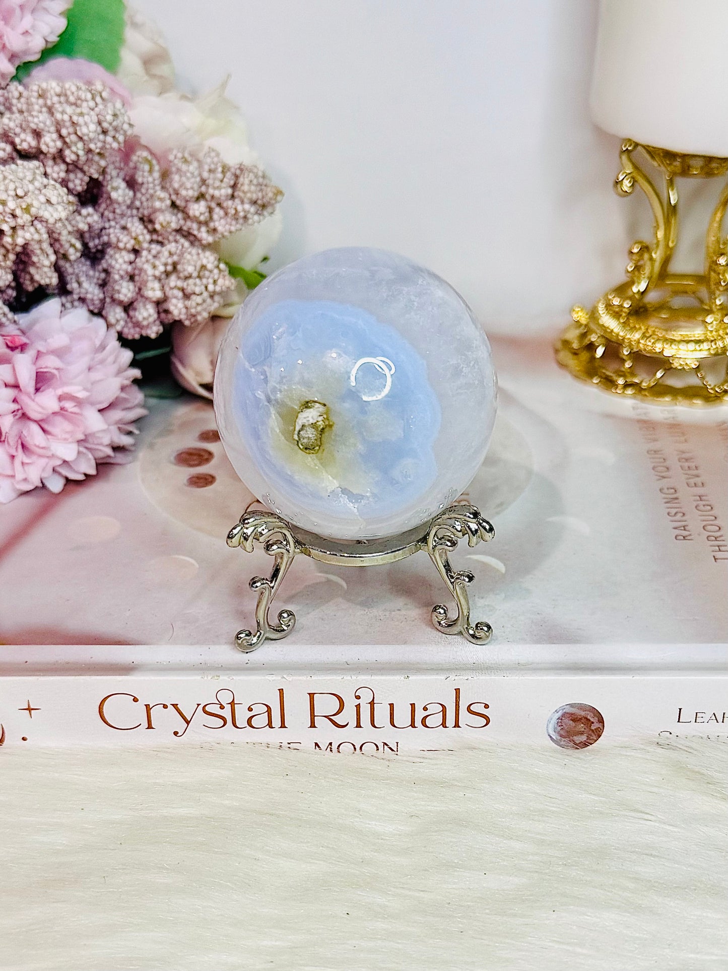 Druzy Blue Lace Agate Sphere On Stand 215grams