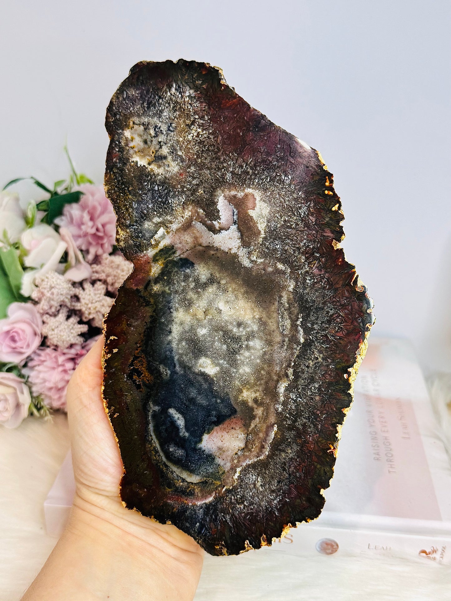 Large Ocean Jasper Slab on Stand 22cm
