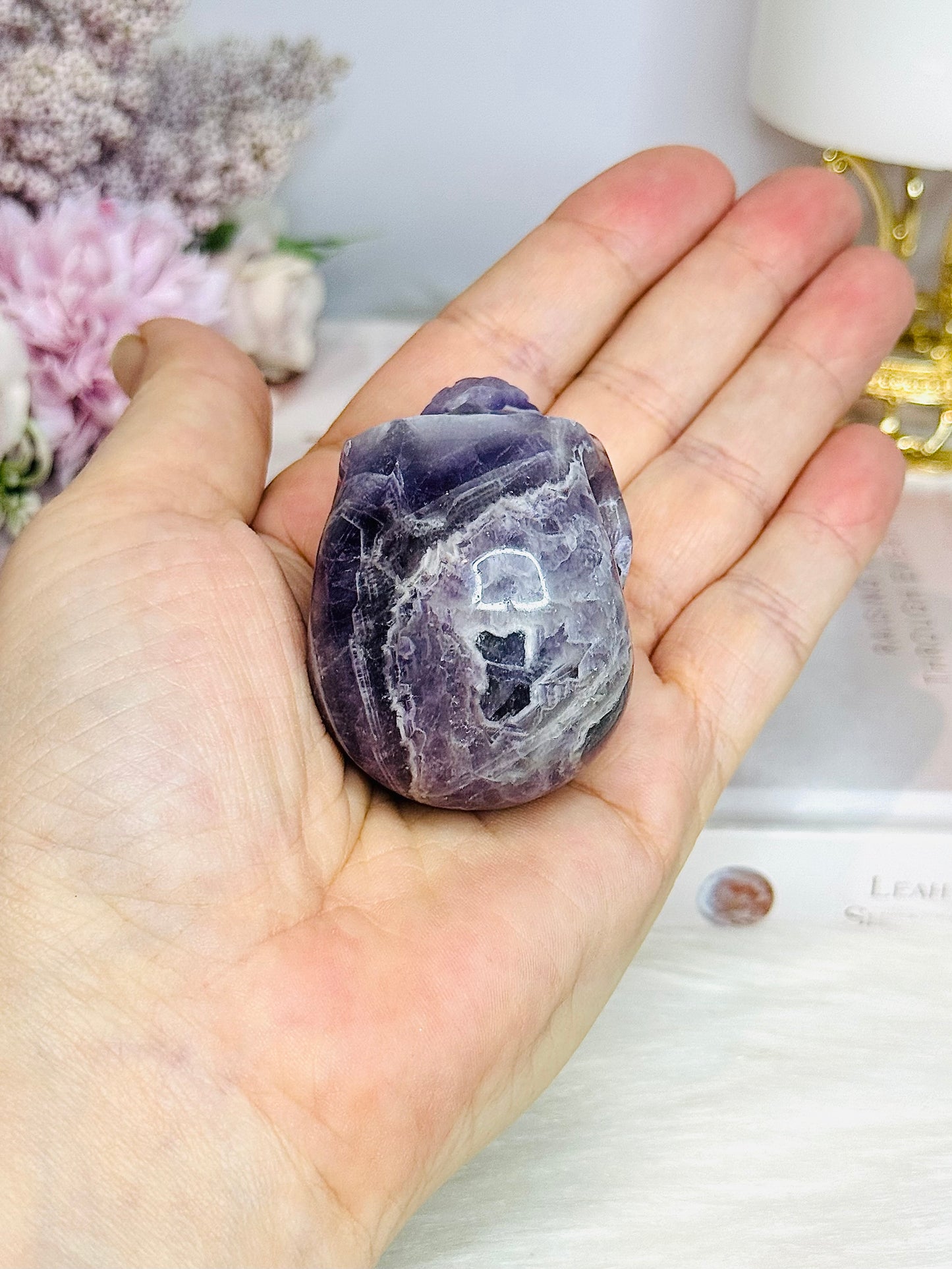 Chevron Amethyst Carved Skull 6cm