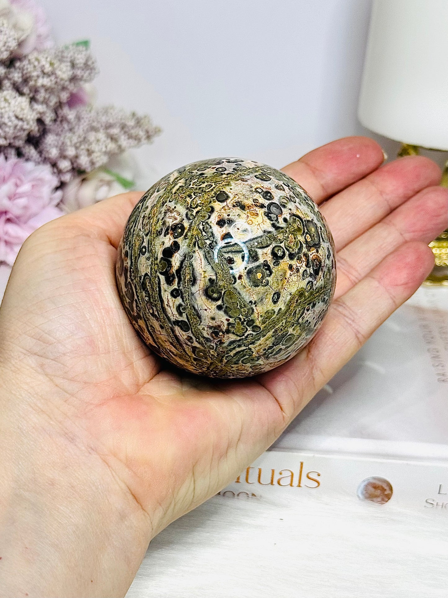 Leopard Skin Jasper Sphere on Stand 295g