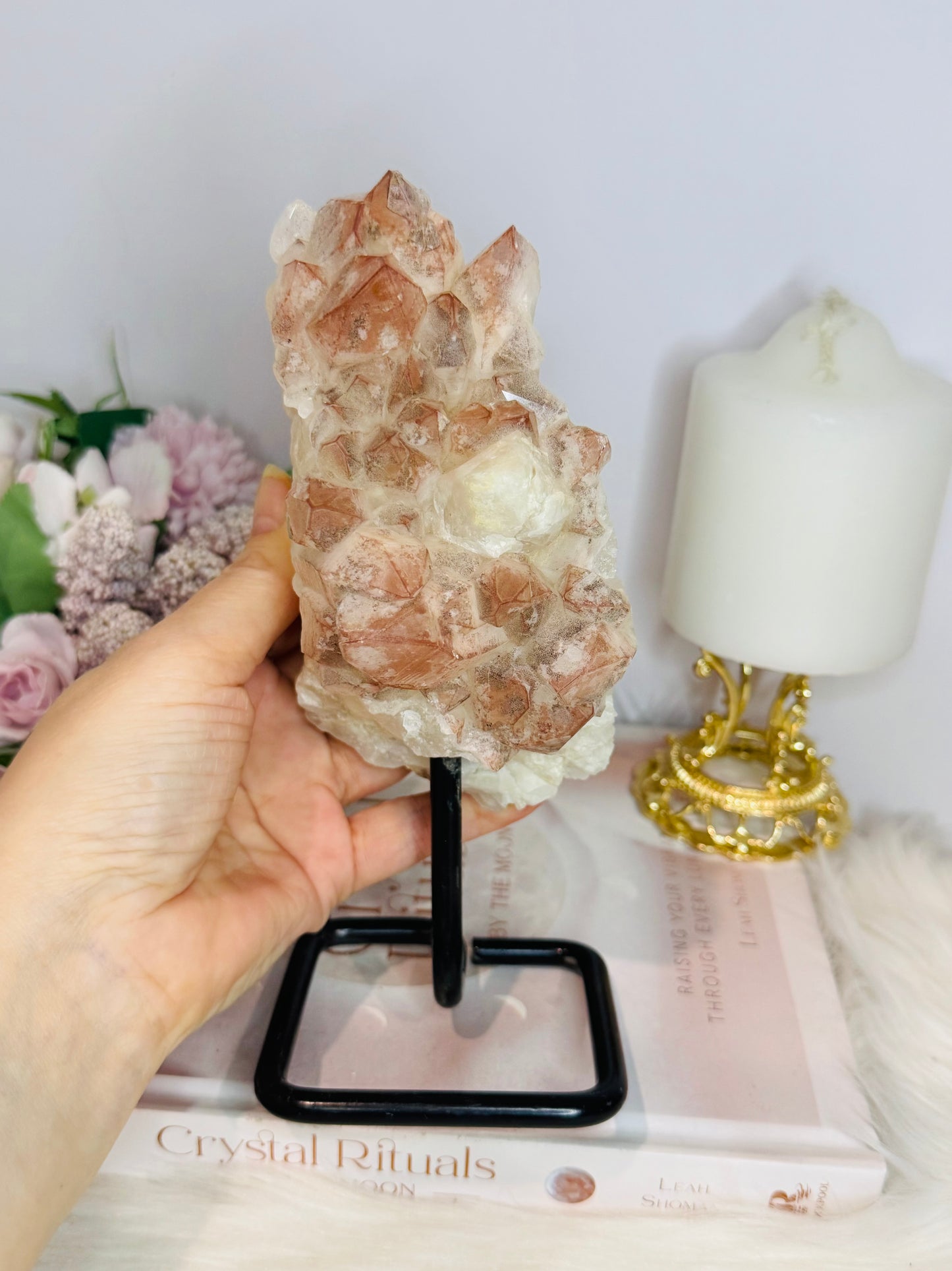 ⚜️ SALE ⚜️ Large Natural Pink Lithium Cluster on Stand 1.08KG 20cm