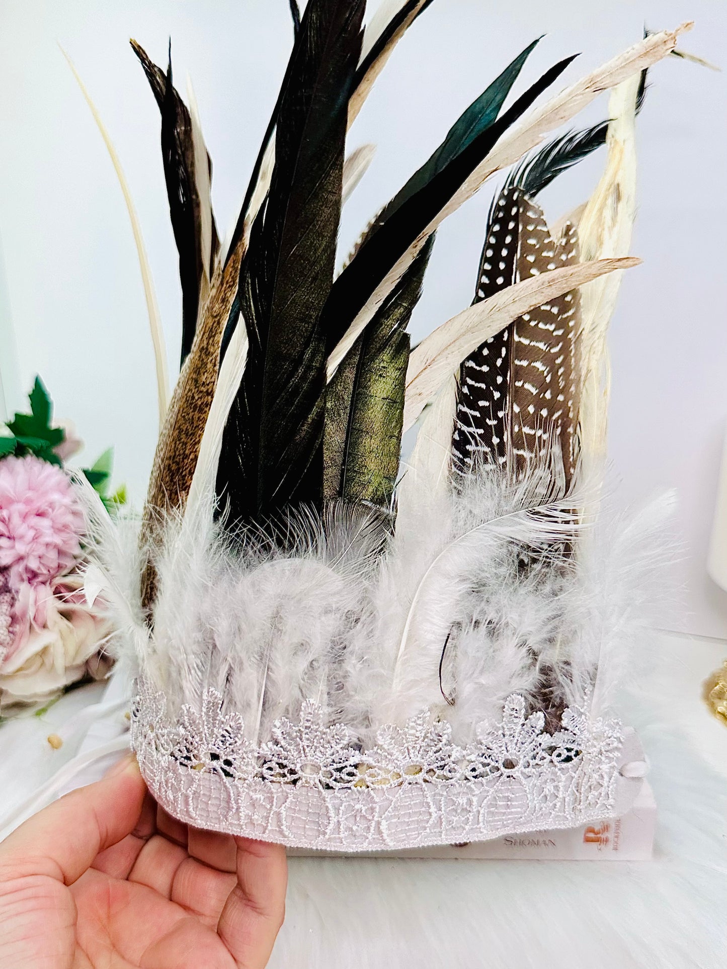 White Tribal Feather Head Piece Approx 40cm Tall