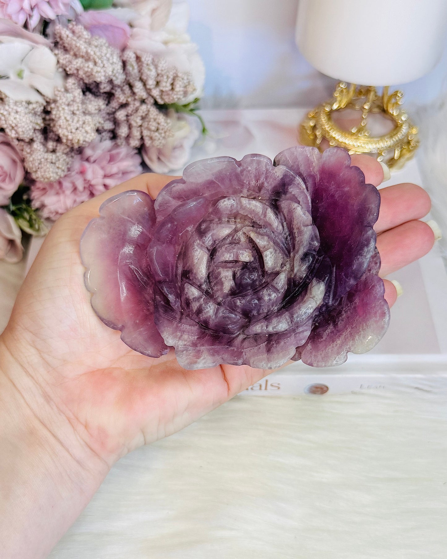 Large Purple Fluorite Carved Flower | Rose 11cm 360gram