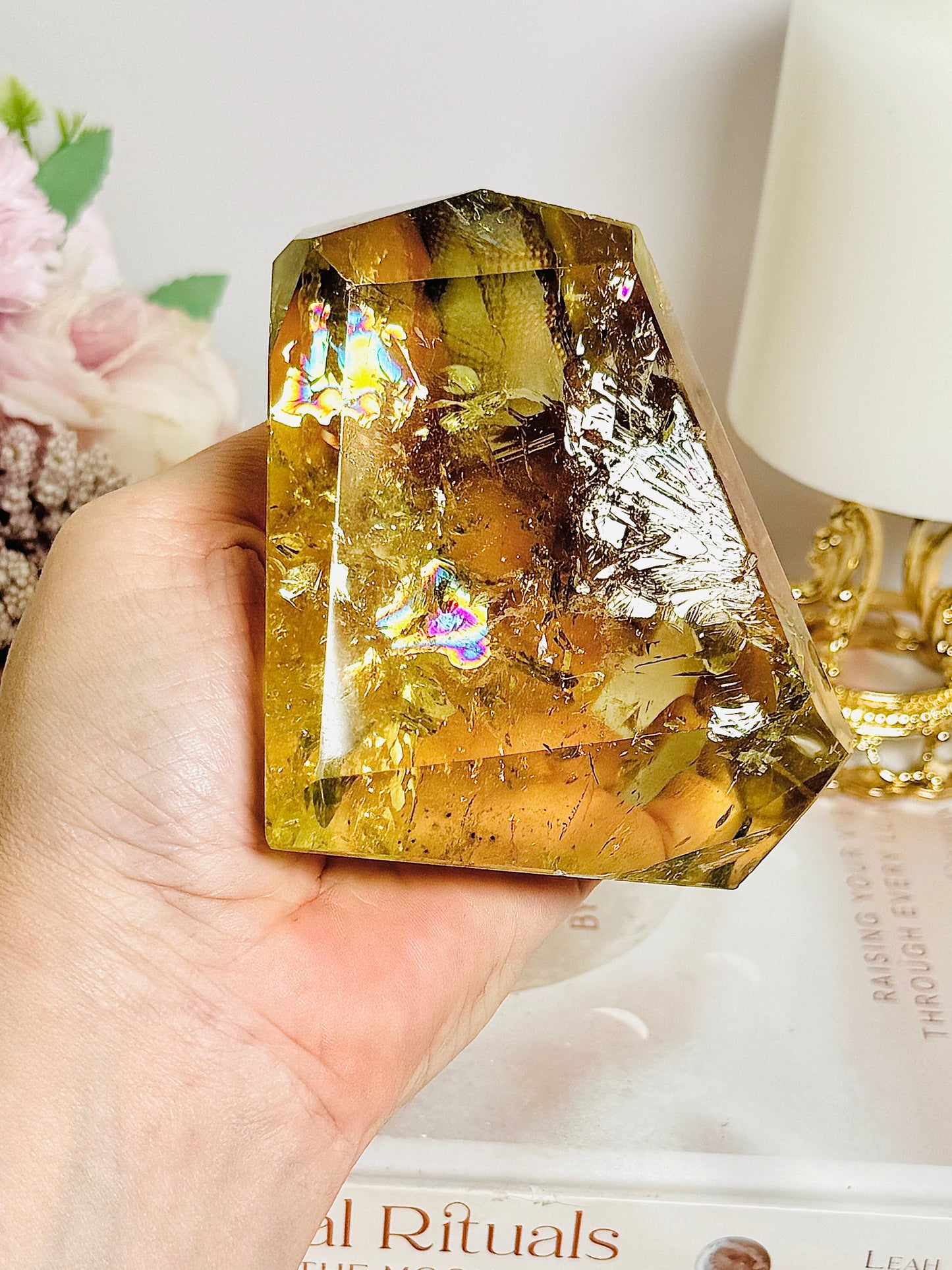 Spectacular Large 456gram 9cm Citrine Freeform with Rainbows