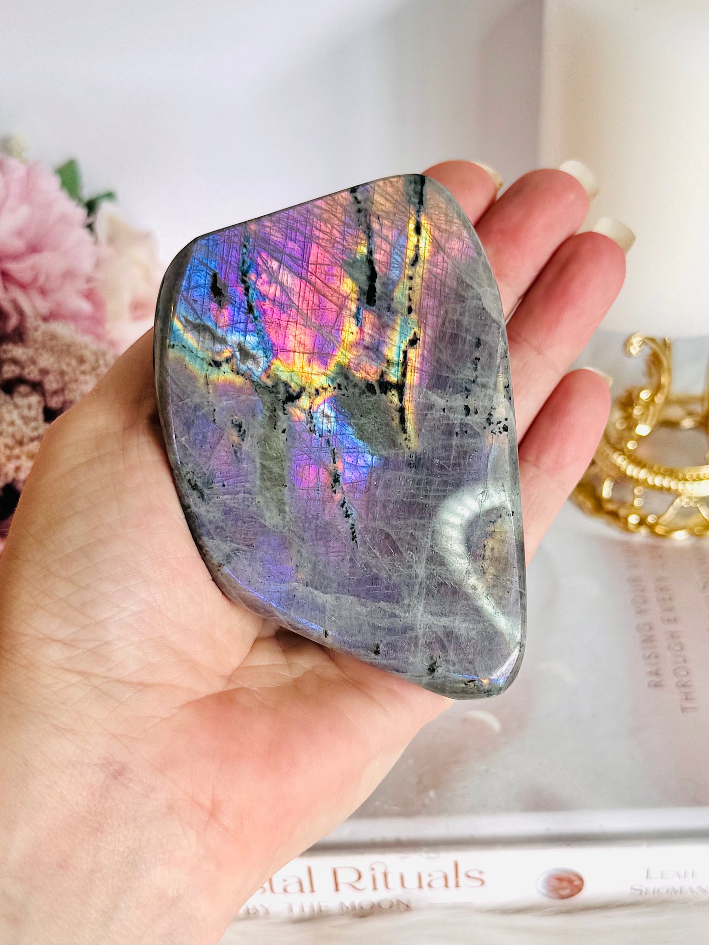 Incredible Colourful Flash with Hot Pink & Purple Natural Labradorite Polished Freeform 361grams 10cm