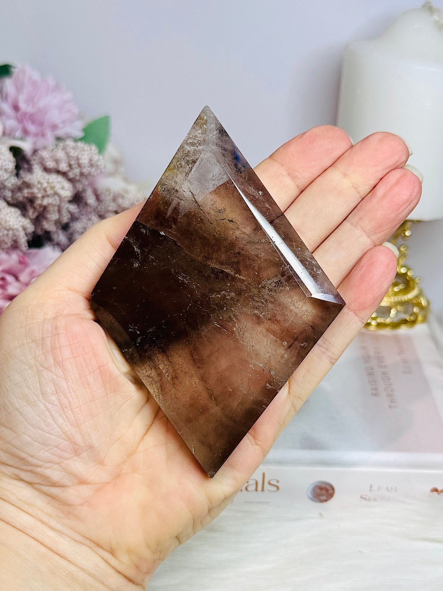 Smokey Quartz Diamond On Stand 18.5cm