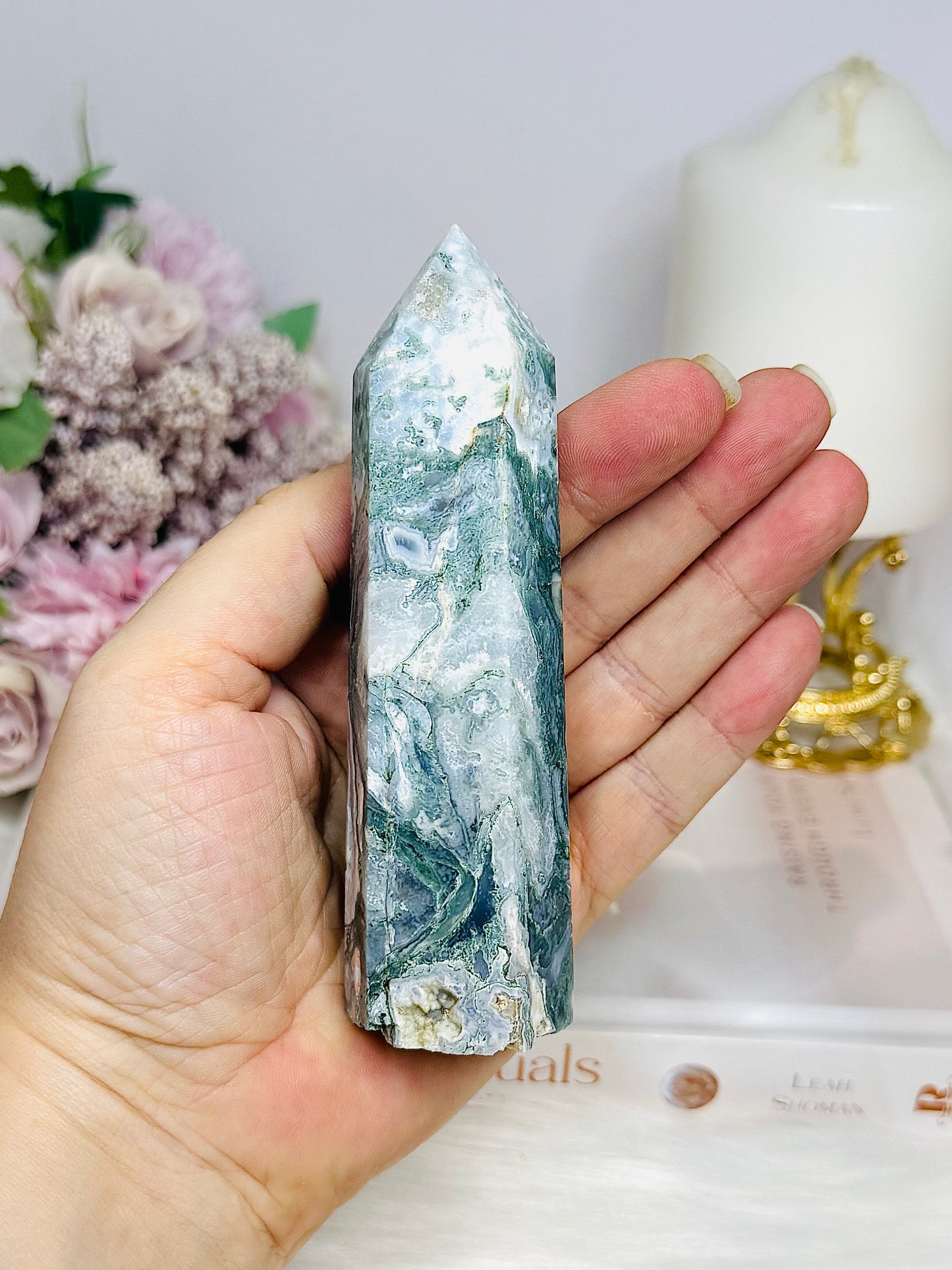 Moss Agate Tower 12cm