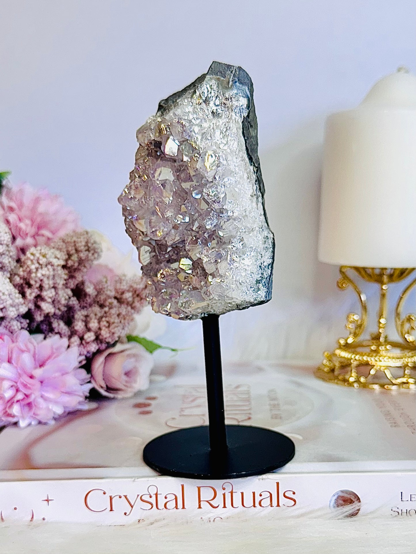 Glorious Large 14cm Angel Aura Amethyst Cluster on Stand
