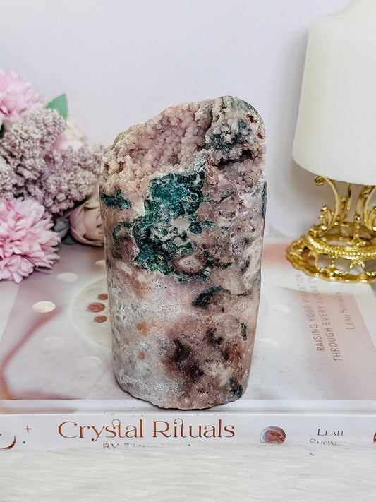 Large Natural Pink Amethyst Freeform with Moss Agate Inclusions 775g