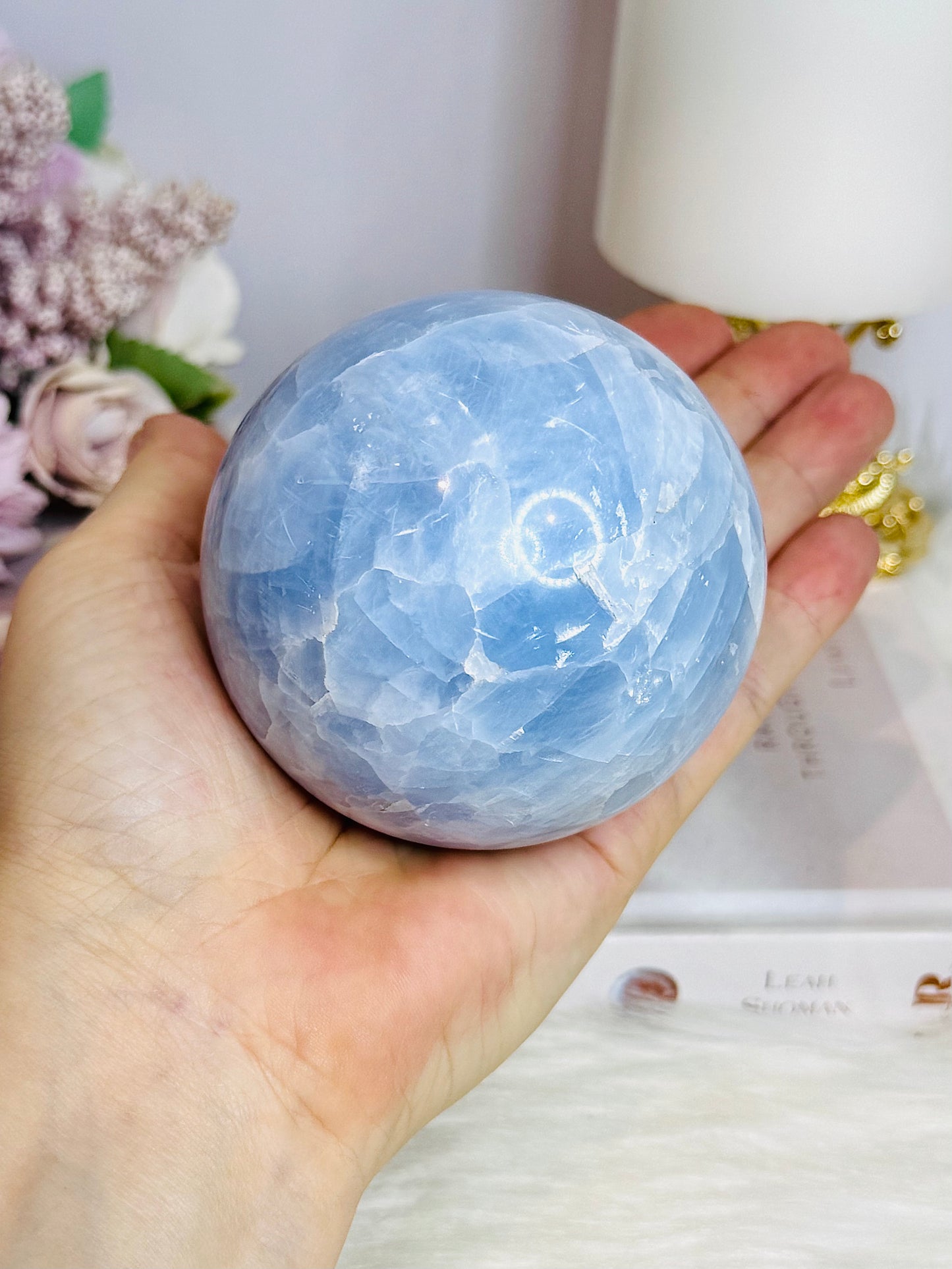 Blue Calcite Large Sphere on Stand 578g