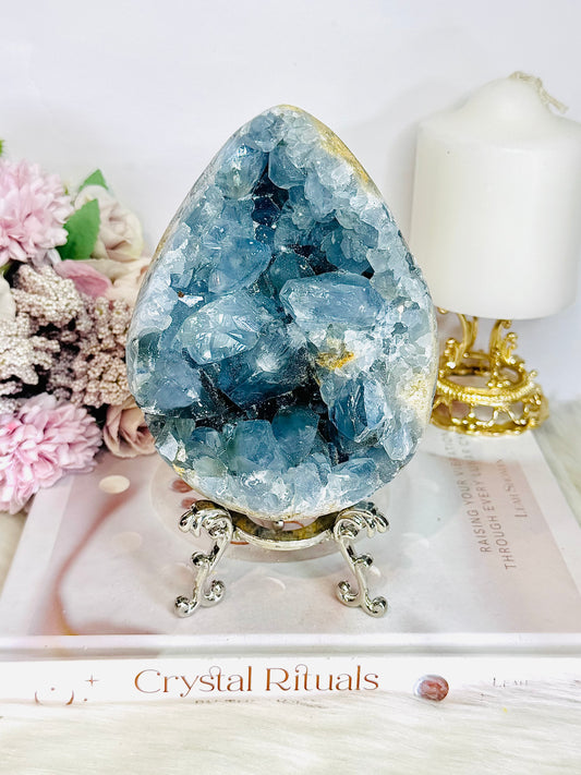 Huge Blue Celestite Cluster Egg On Stand 1.8KG