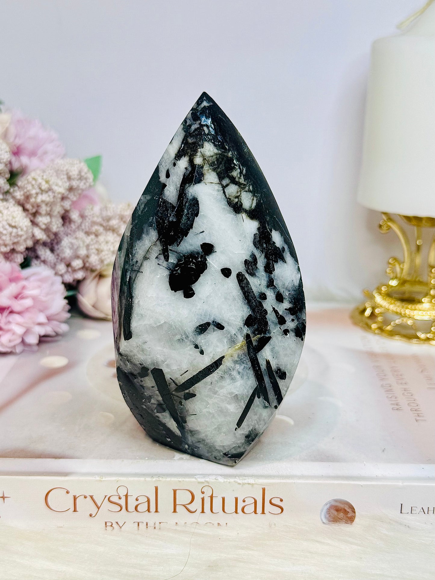 Black Tourmaline in Quartz Carved Flame From Brazil 12.5cm 491g