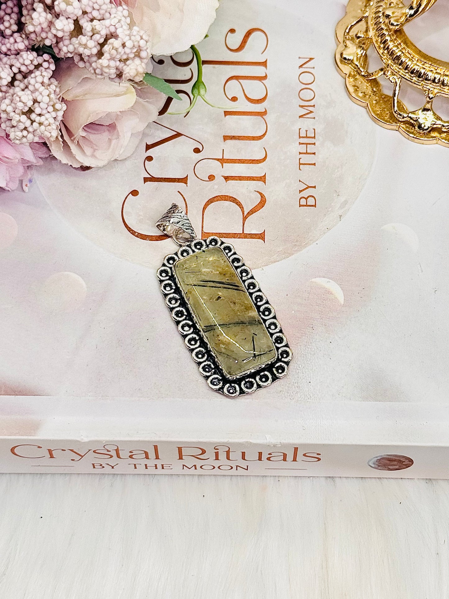 Large Natural Prehnite Pendant In Gift Bag