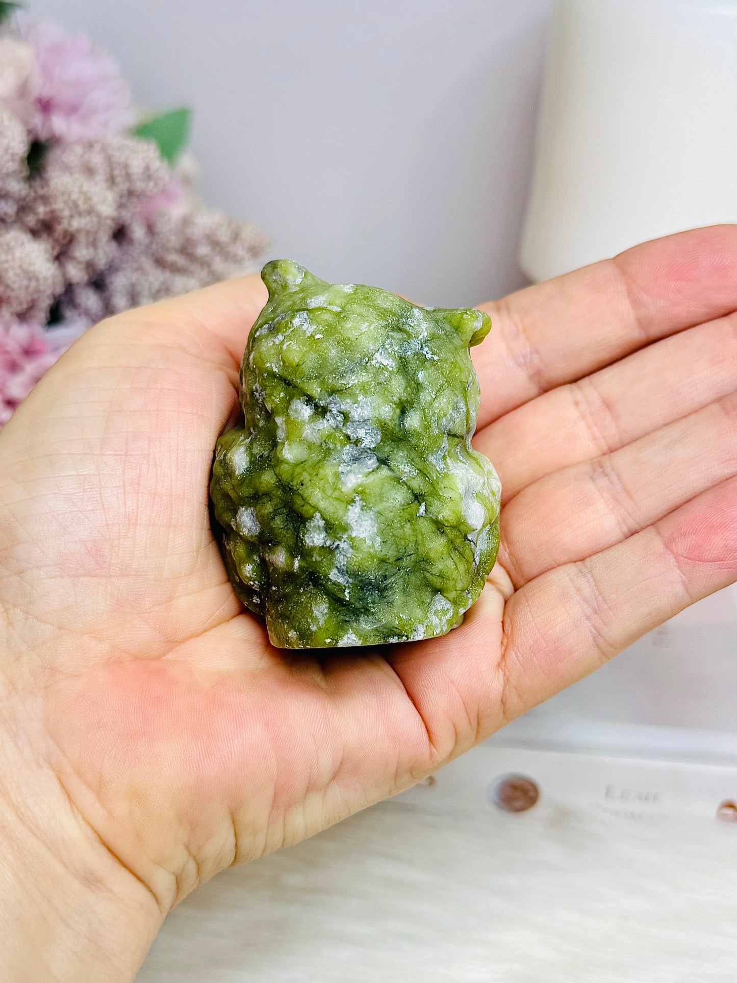 Green Jade Carved Owl 6cm