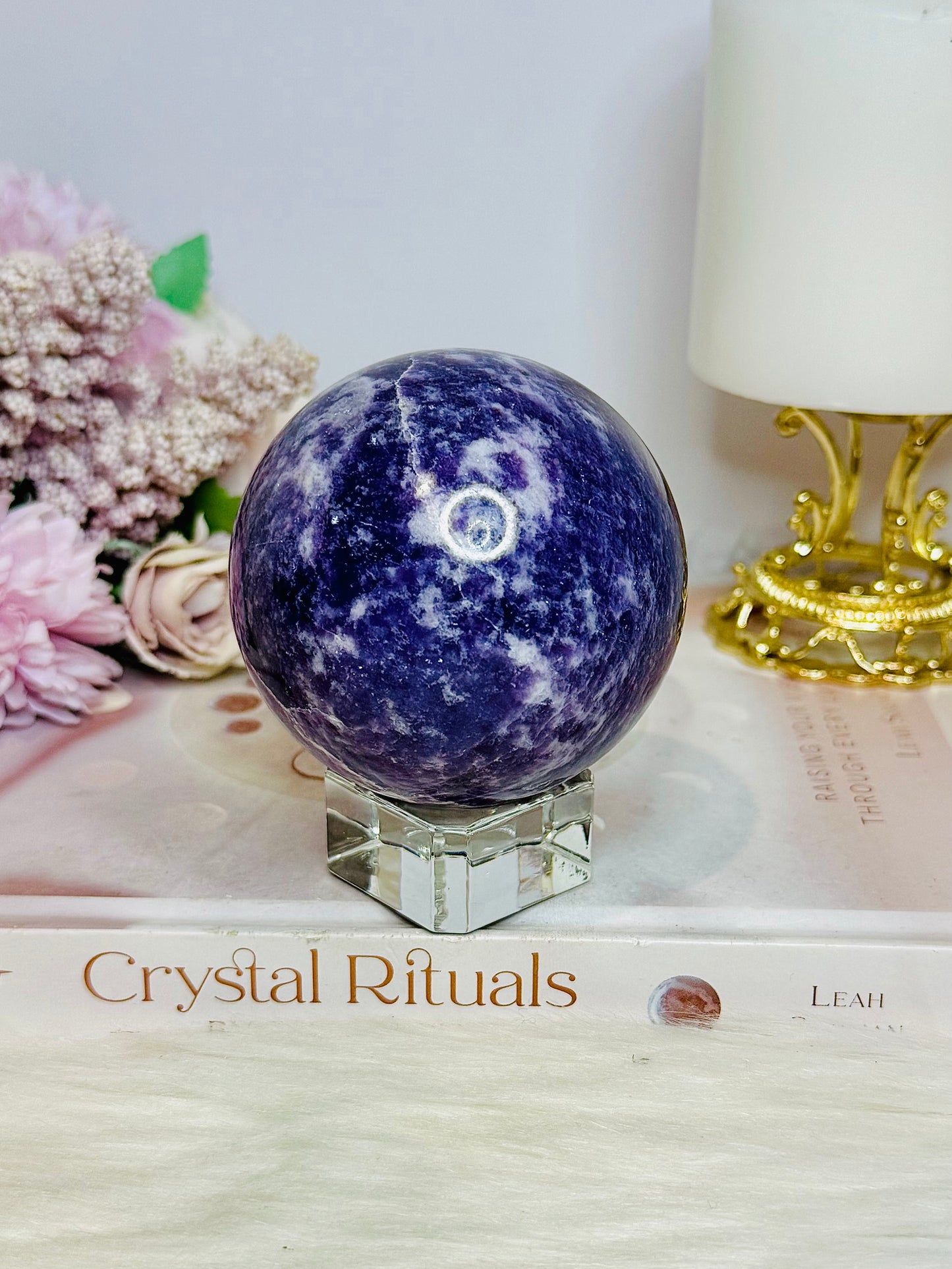 Large Purple Lepidolite Sphere on Stand 564g