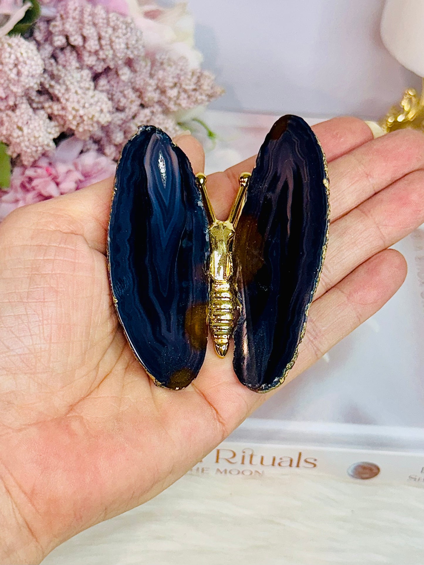 Gorgeous Agate Gold Butterfly 7.5cm