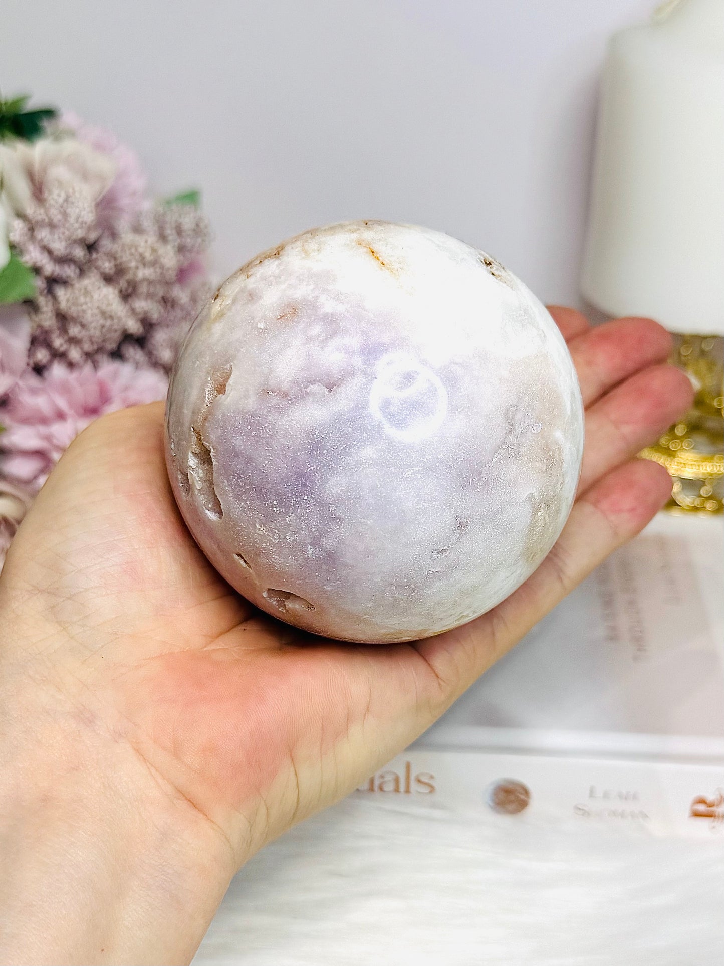 Large Druzy Pink Amethyst Sphere on Stand 608g