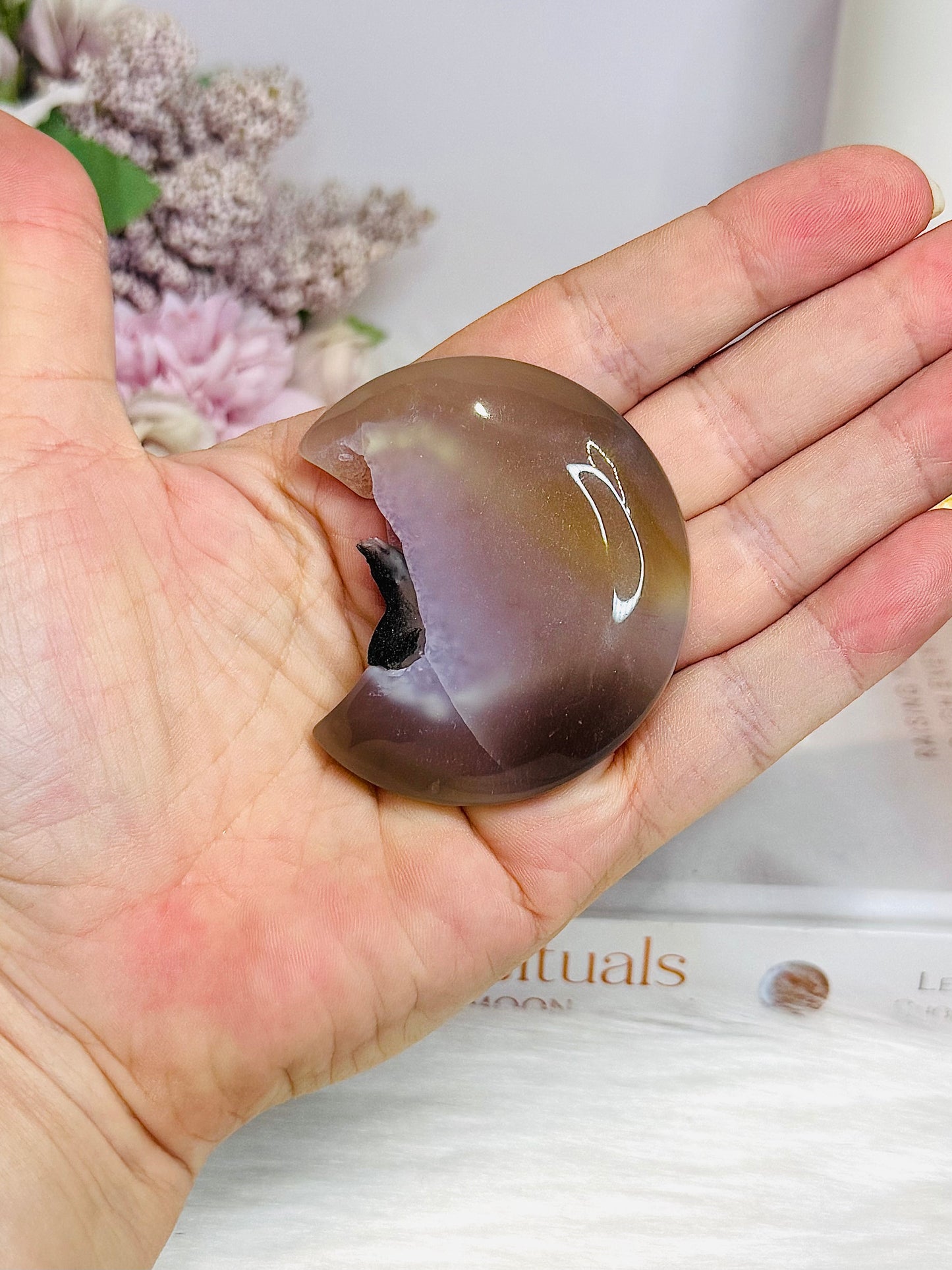 Druzy Agate Carved Moon