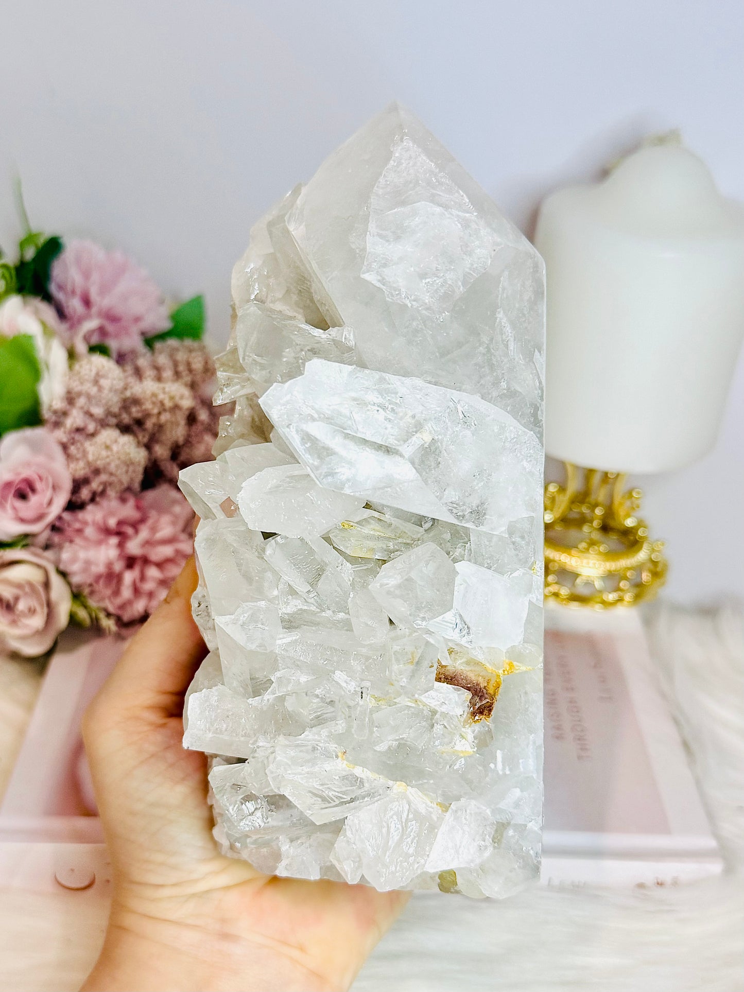 High Grade Clear Quartz Cluster Point Tower From Brazil 17cm 1.22KG
