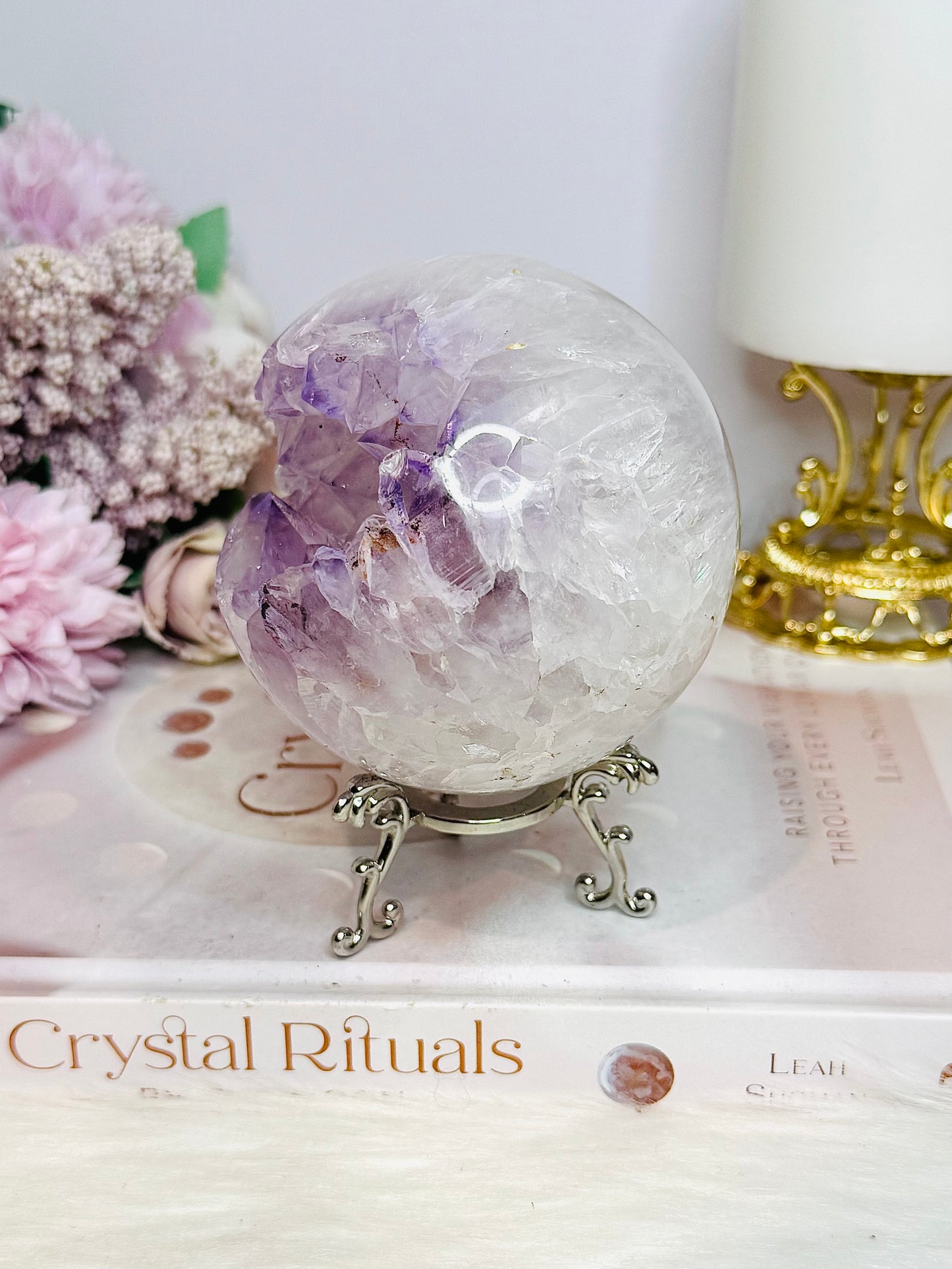 Large Druzy Amethyst Sphere on Stand 618g