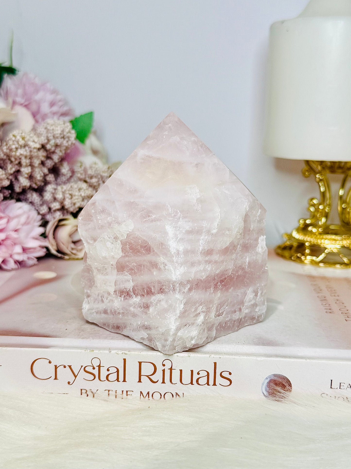 Large Rose Quartz Half Polished Tower 528g