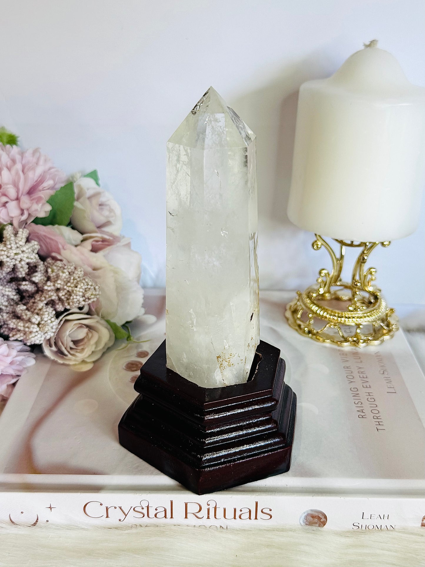 The Master Healer ~ Truly Stunning Large Clear Quartz Tower on Timber Stand 14.5cm