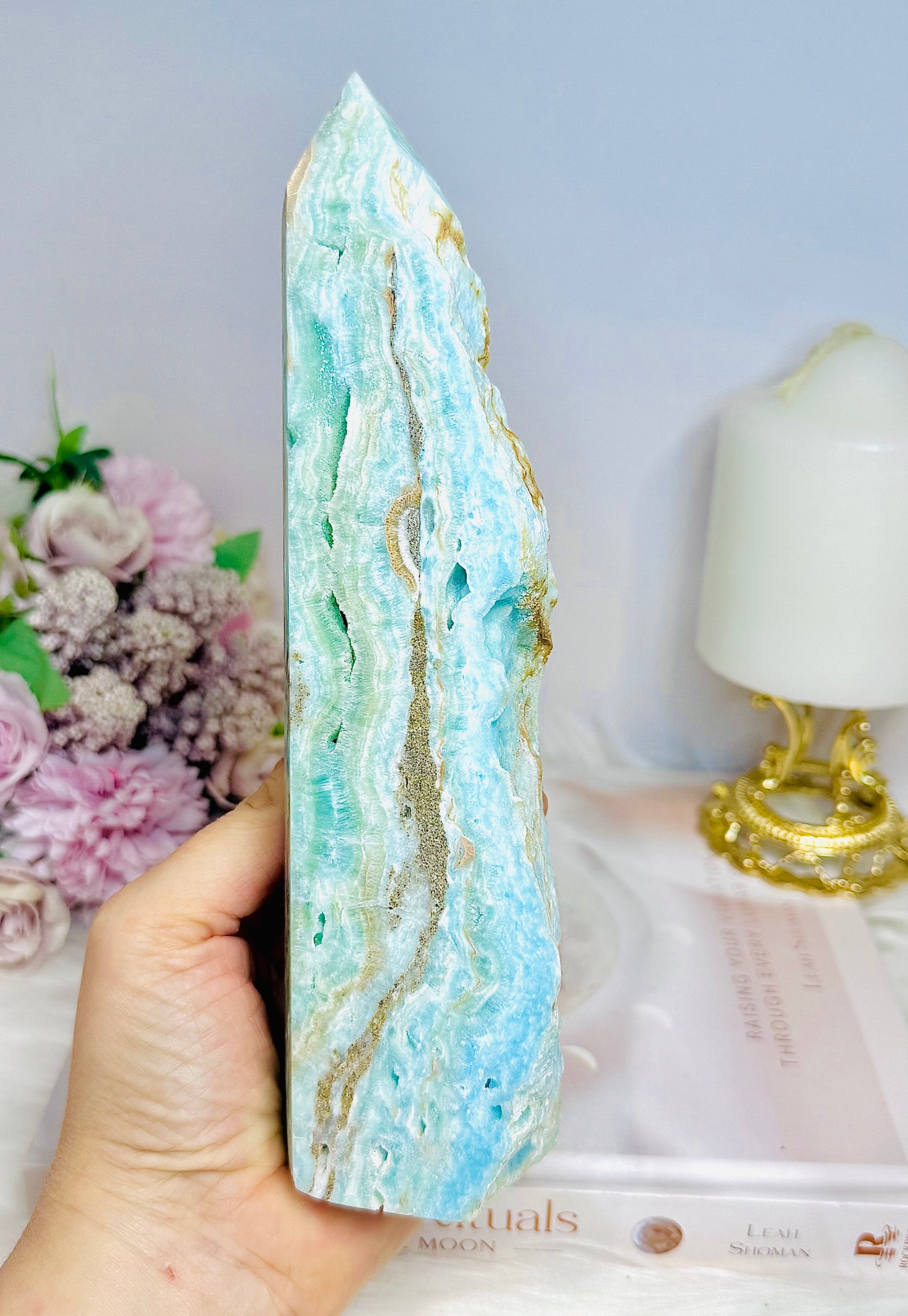 Large Blue Hemimorphite Druzy Tower 20cm