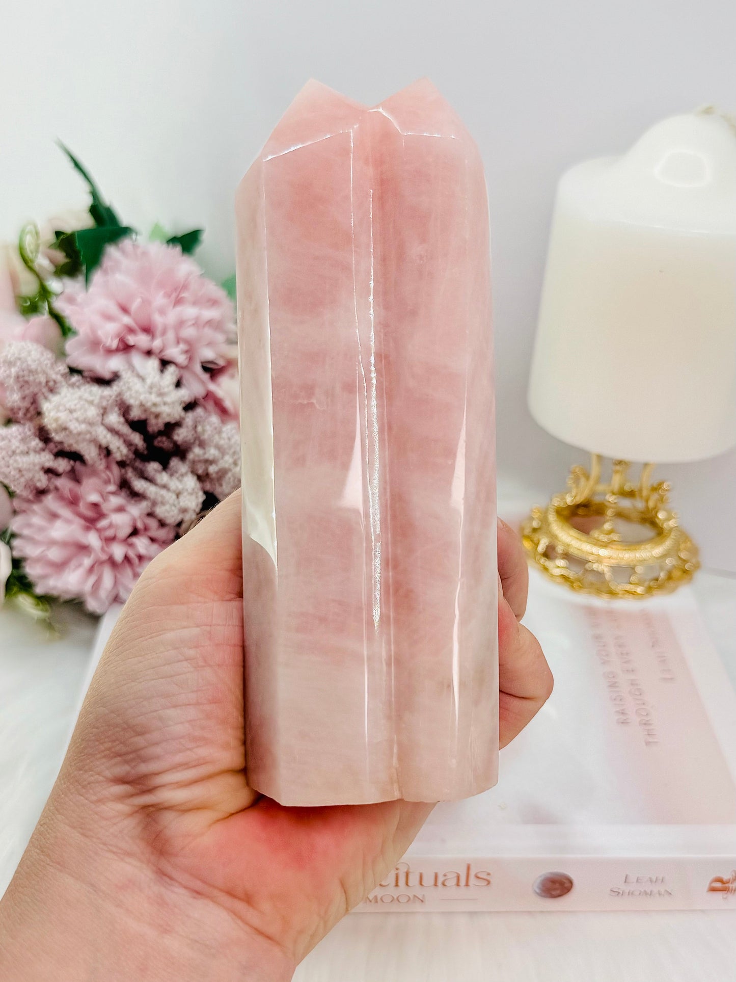 Large 14.5cm Rose Quartz Double Tower
