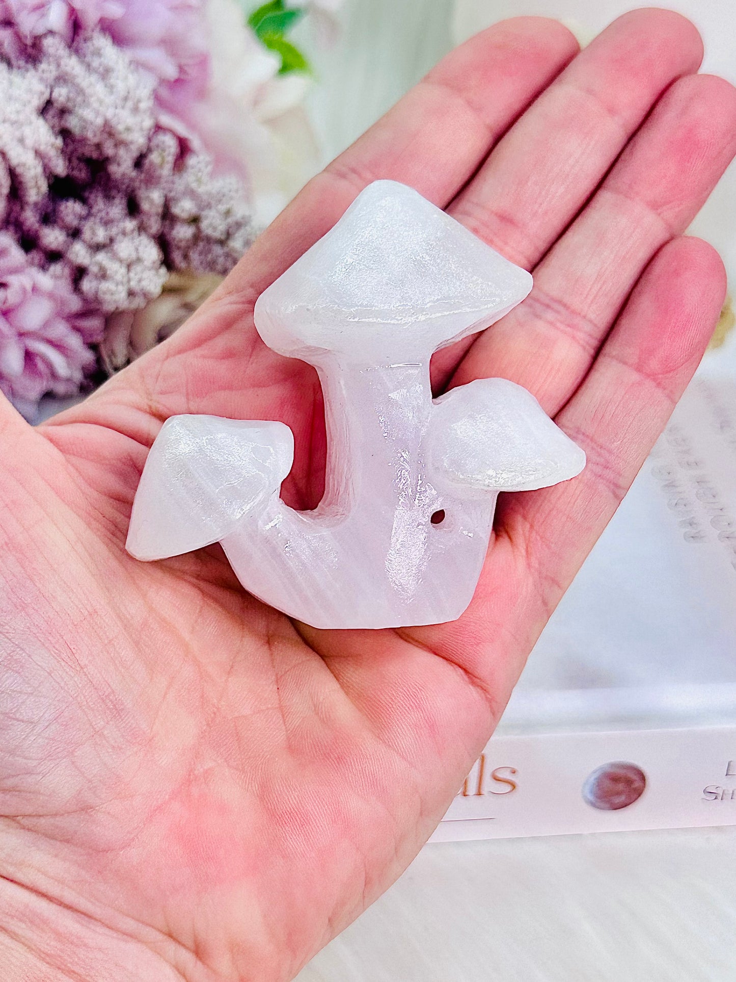 Beautiful Pink Manango Calcite Triple Mushroom Carving