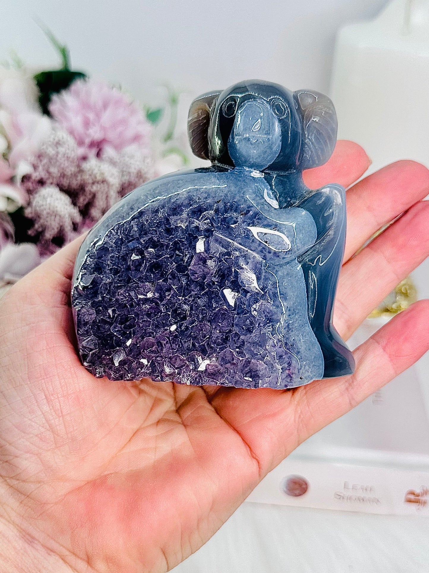 High Grade Chunky 10cm Druzy Agate Amethyst Carved Koala Bear