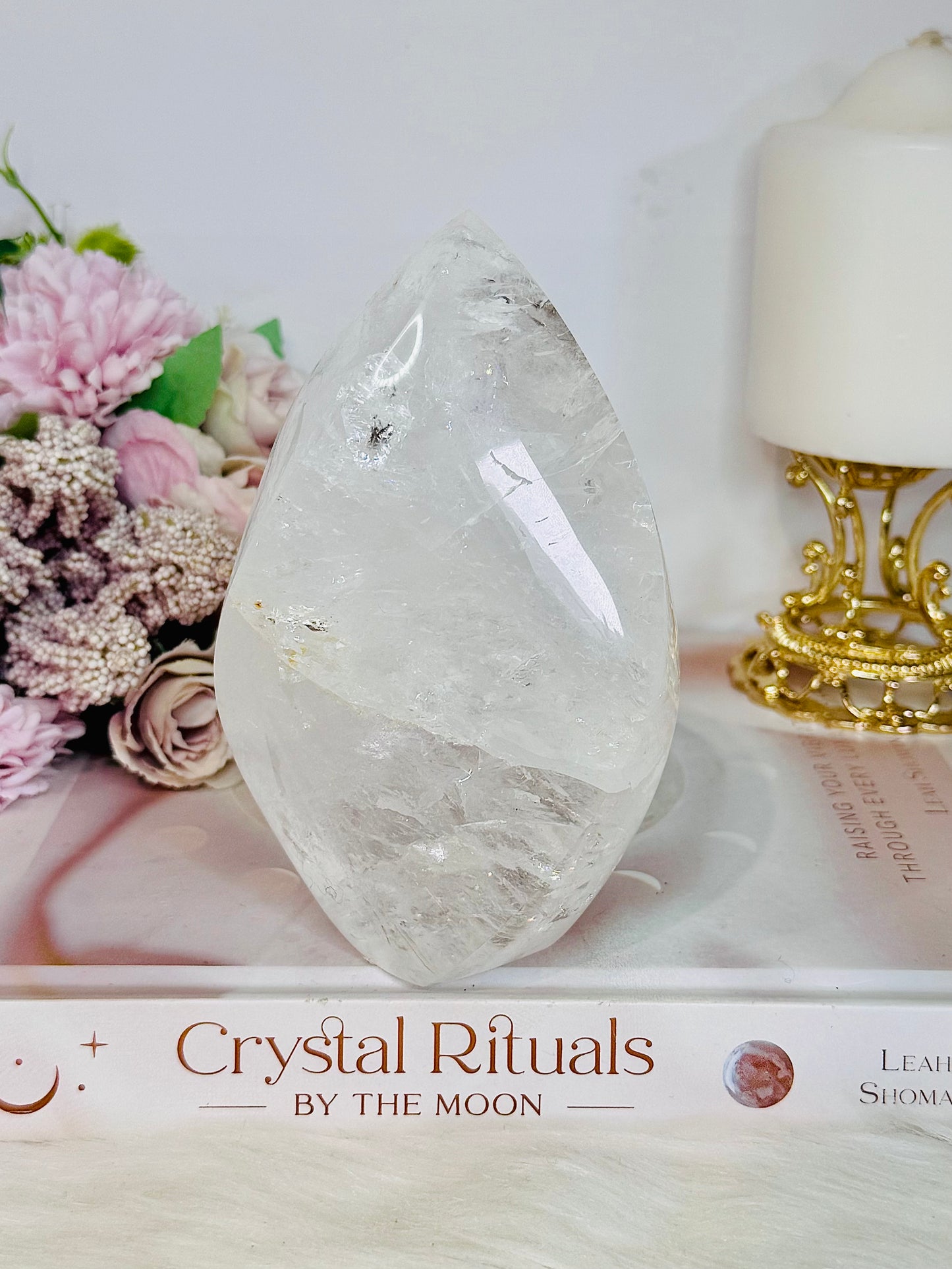 Absolutely Stunning High Grade Large Clear Quartz Carved Flame | Freeform with Rainbows From Brazil 677grams